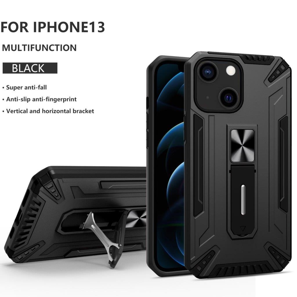 Iskunkestävä suojakuori pidikkeellä iPhone 13 - Musta