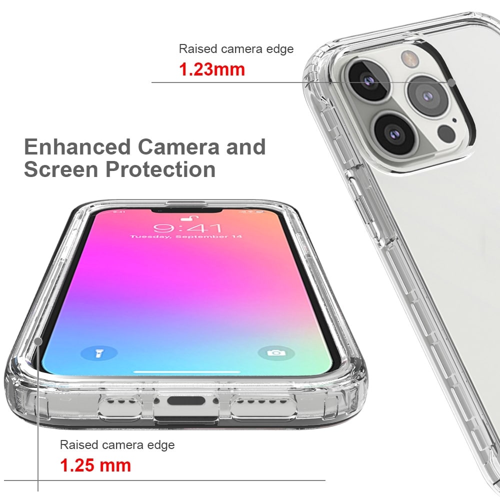 Iskunkestävä ja läpinäkyvä kuori iPhone 13 - Läpinäkyvä