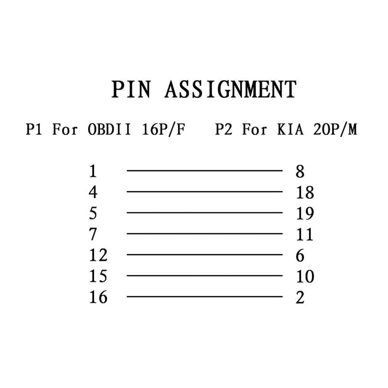 20-pin - 16-pin OBD2-kaapeli merkille Kia