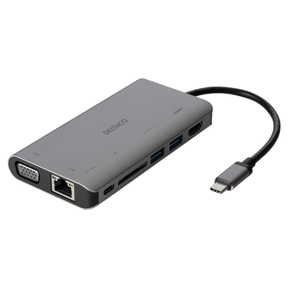 Deltaco USB-C - HDMI/VGA/USB/RJ45/SD-adapter