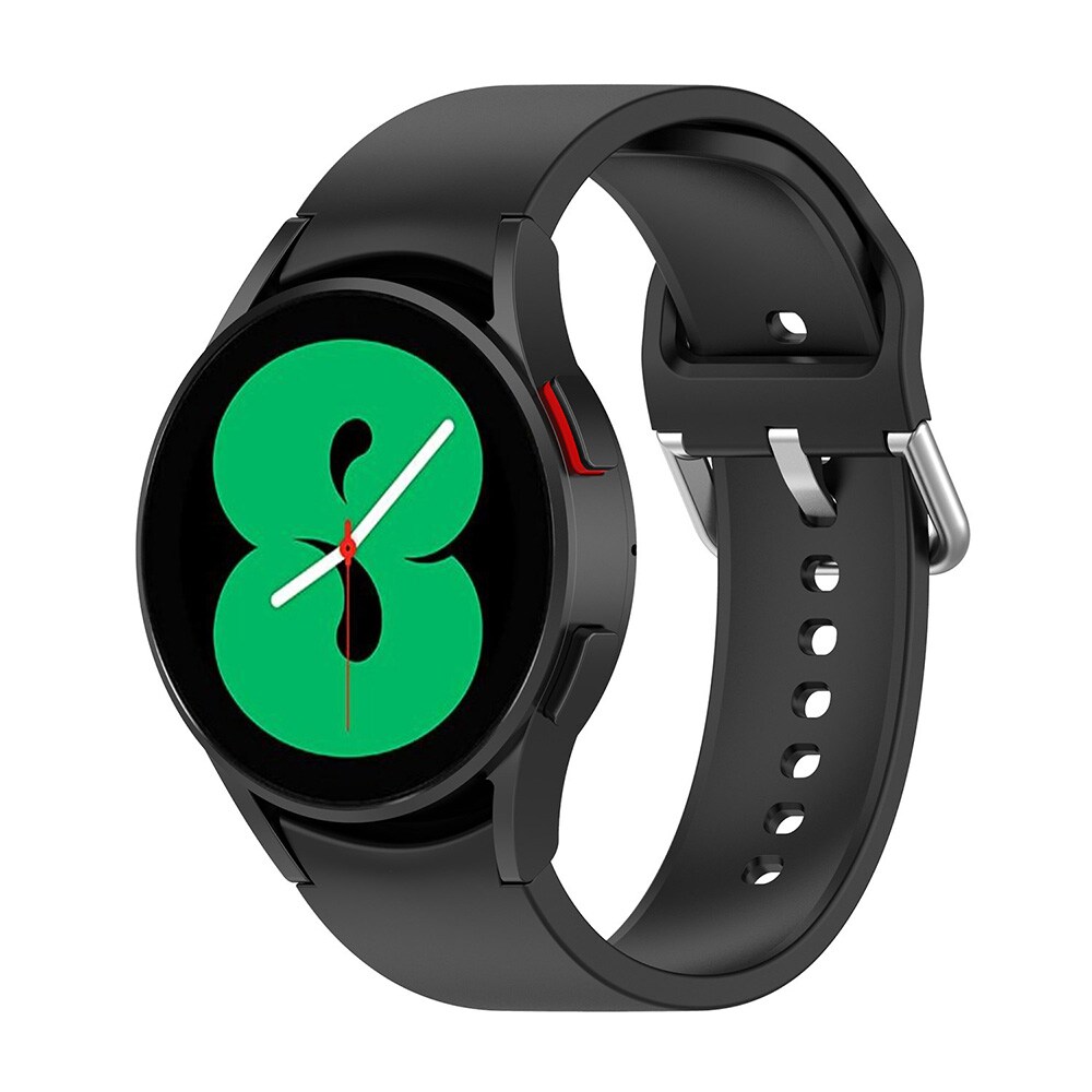 Silikoniranneke Samsung Galaxy Watch 4 Musta Hopeasoljella
