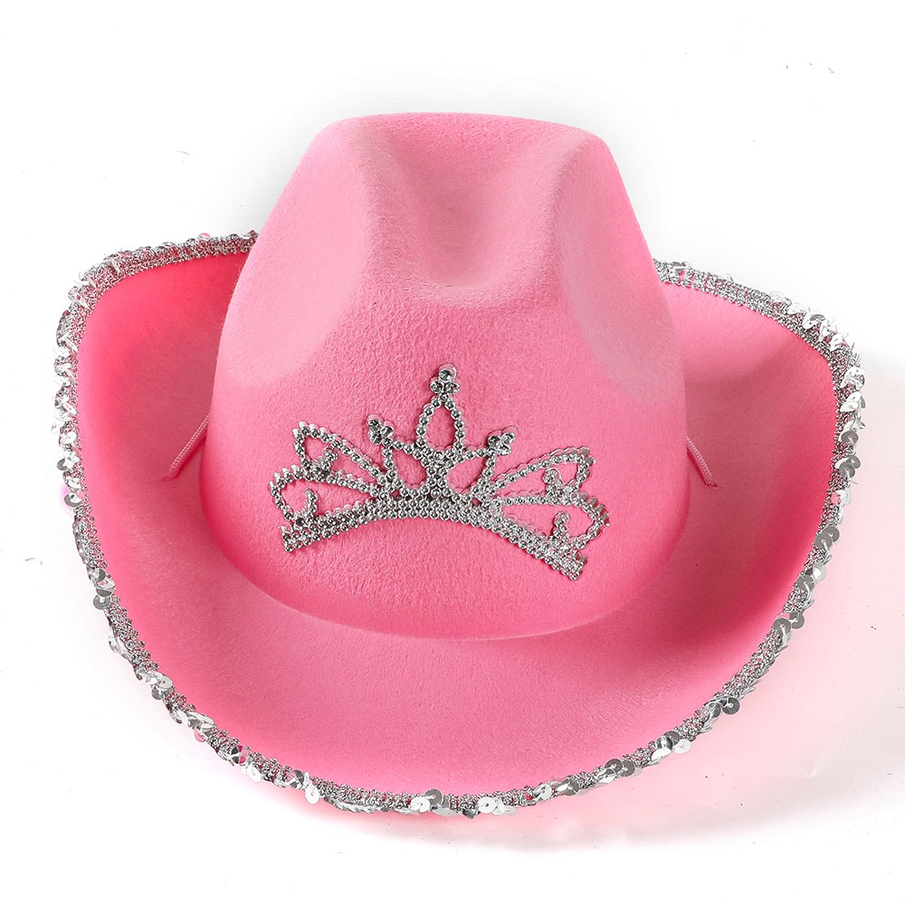 Vaaleanpunainen cowboy-hattu paljeteilla