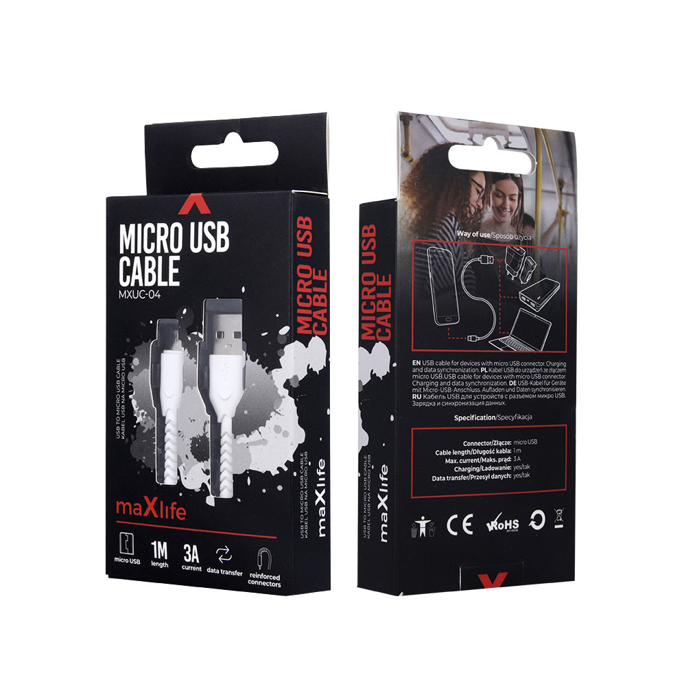 Maxlife MXUC-04 USB-microUSB-kaapeli 1m Valkoinen