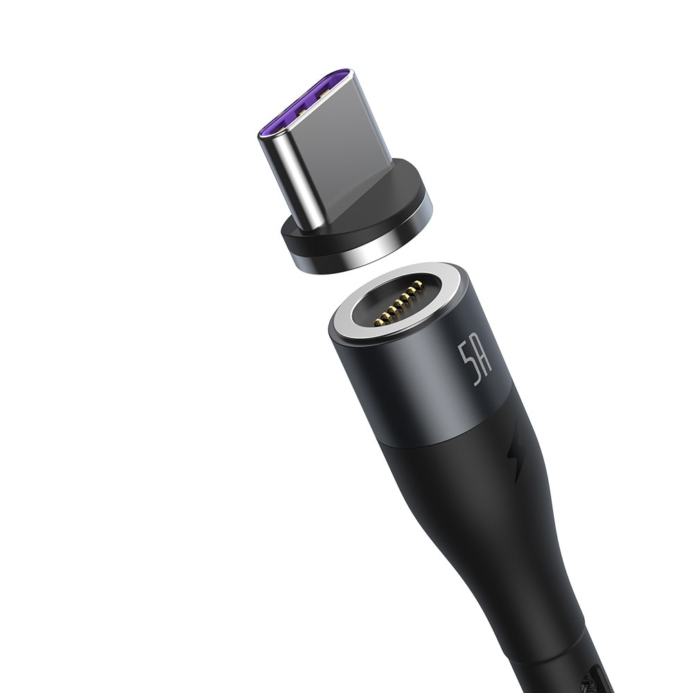 Baseus Zink Magneettinen kaapeli USB - USB-C 5A 1m Harmaa/Musta
