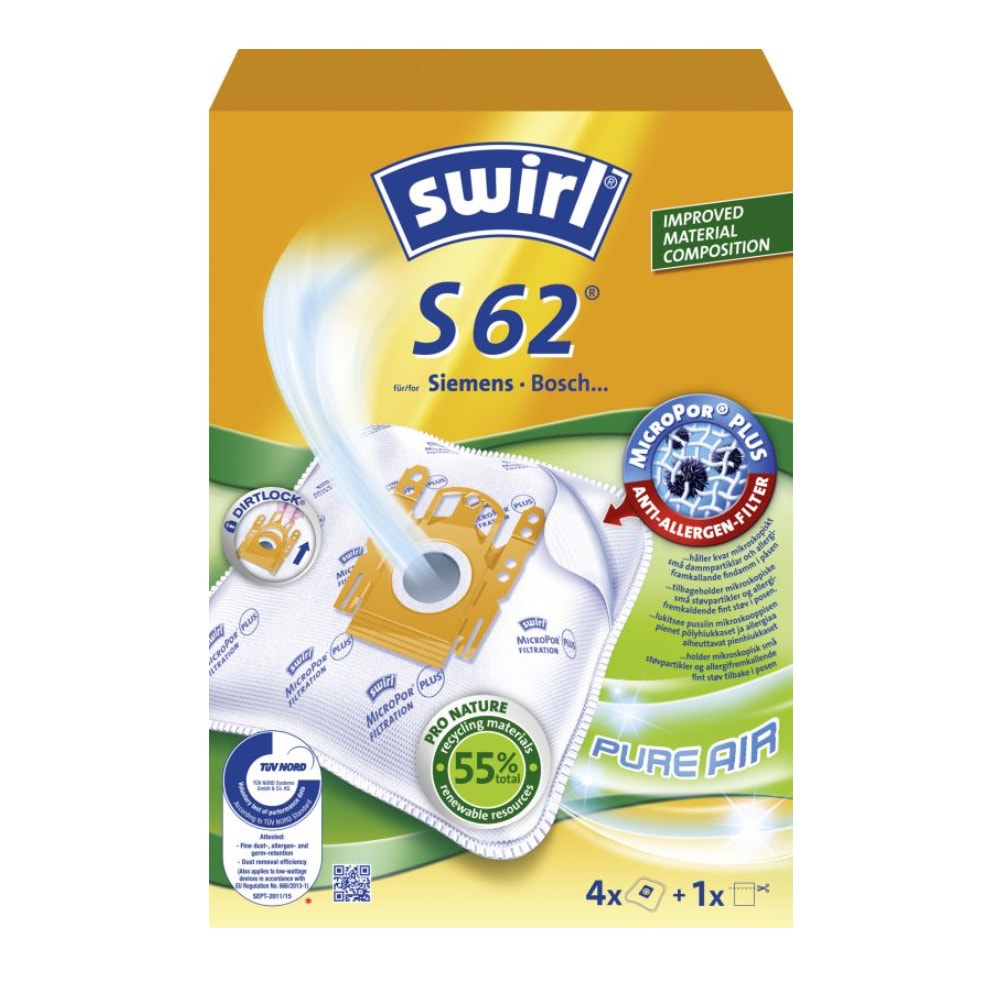 Swirl S62 Pölypussit 4-pakkaus + suodatin 6765962