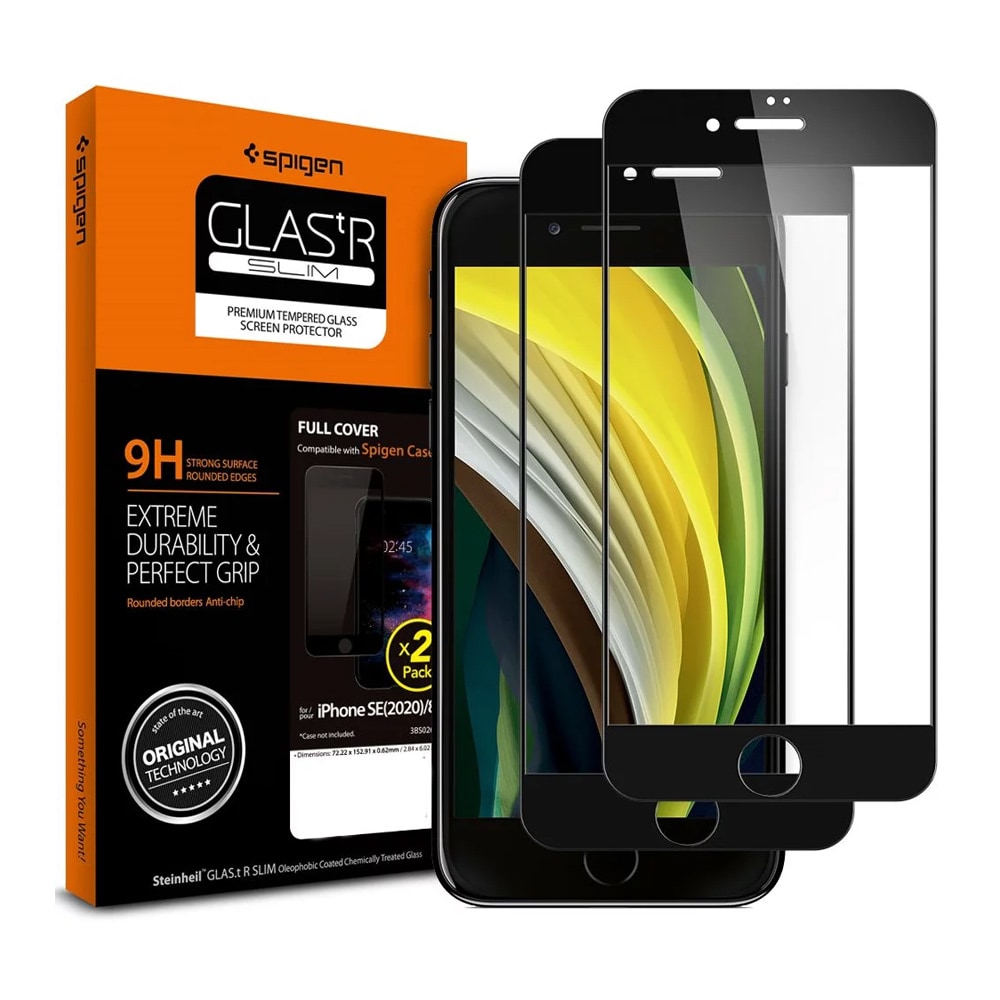 Spigen Temperoitu Näytönsuoja GLASS FC 2-pakkaus iPhone 7 / 8 / SE 2020 / SE 2022 Musa