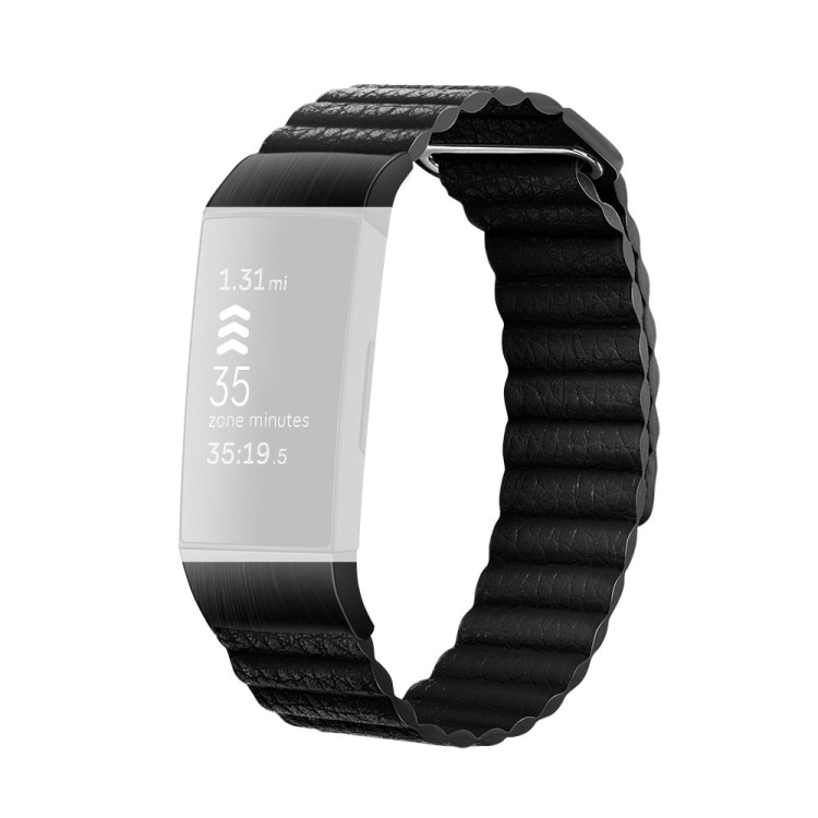 Musta nahkaranneke mallille Fitbit Charge 3/4 - Small