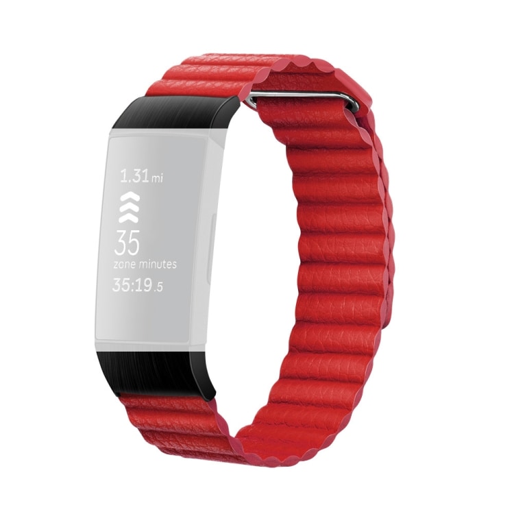 Punainen nahkaranneke mallille Fitbit Charge 3/4 - Small