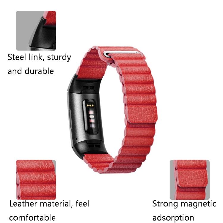 Punainen nahkaranneke mallille Fitbit Charge 3/4 - Large
