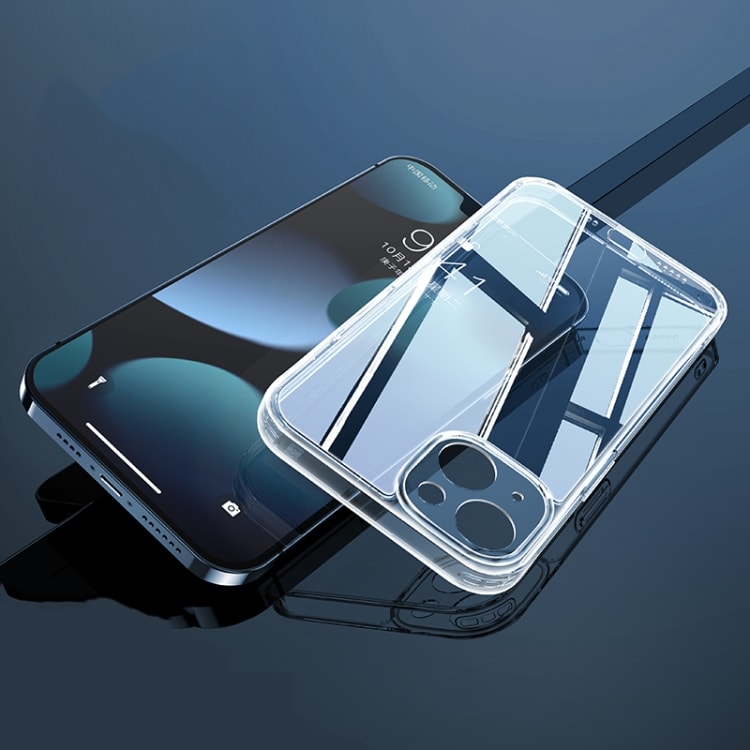 Läpinäkyvä kuori karkaistua lasia mallille iPhone 13 mini