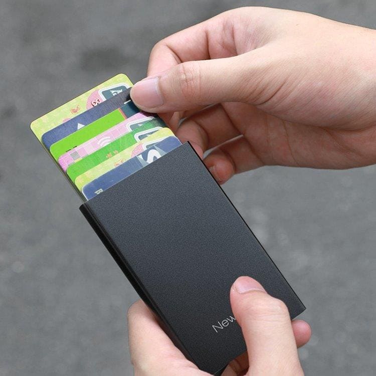 Pop-up-korttikotelo, jossa on setelitasku – Svart / Metallinen korttilompakko / RFID-korttikotelo