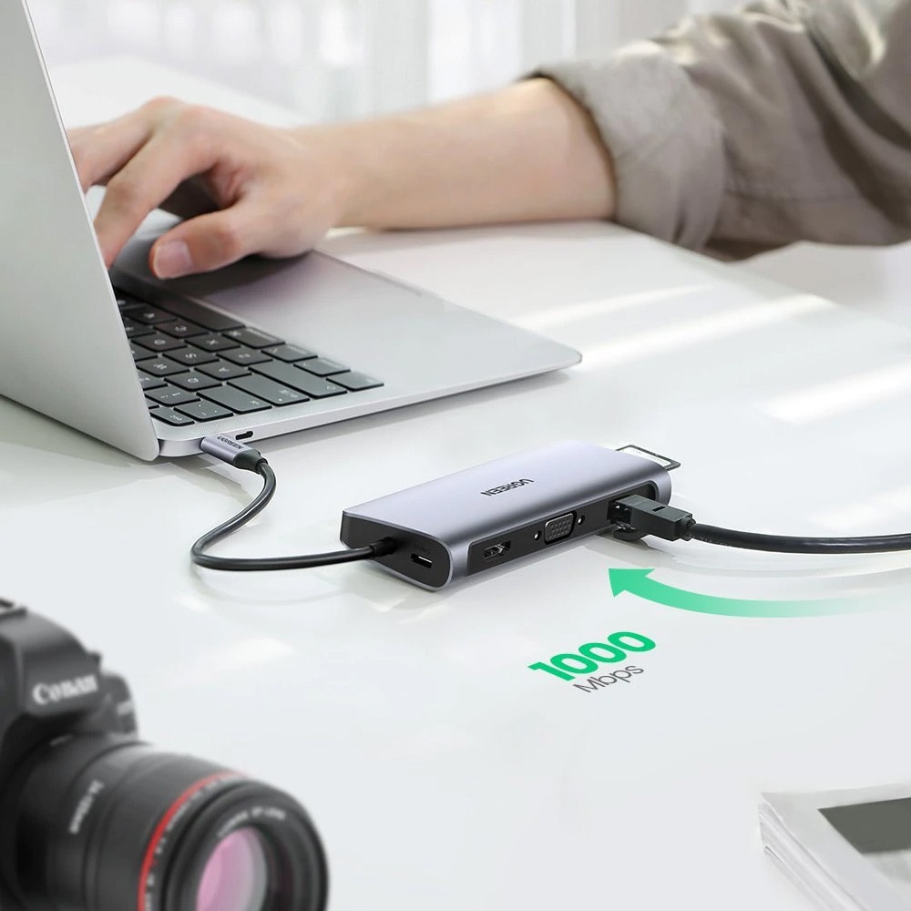 USB Type-C -keskitin, jossa on kortinlukija, VGA, Ethernet ja HDMI-portti