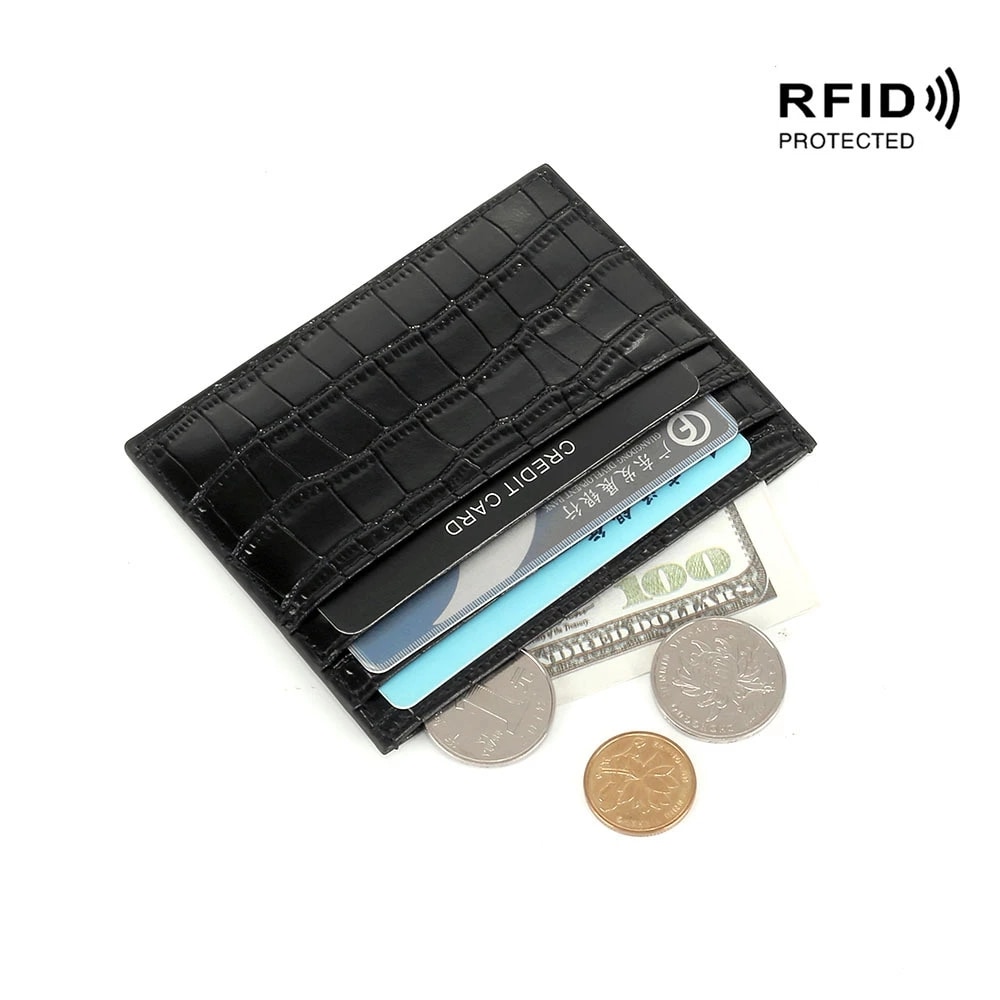 RFID-lompakko, jossa pop-up ja krokotiilikuvio - Musta