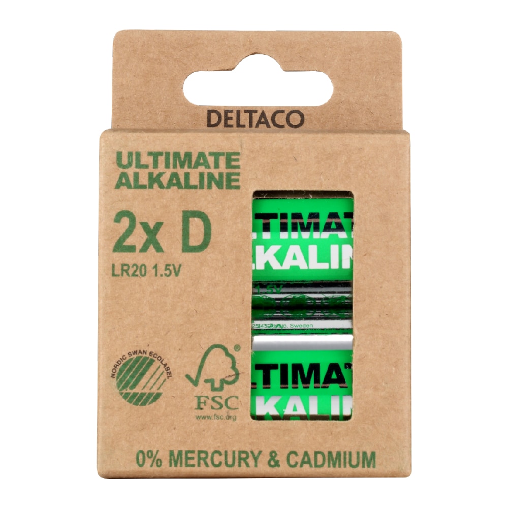 Deltaco D-batterier (LR20) - 2-pack