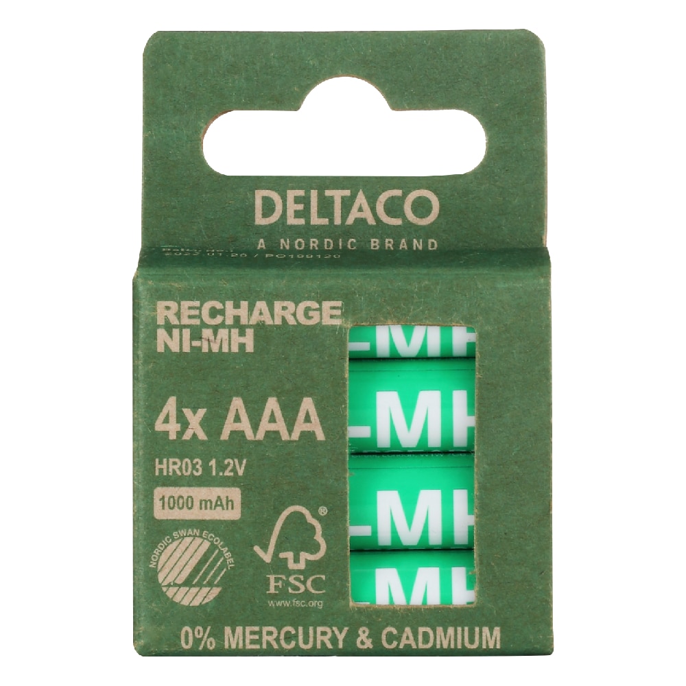 Deltaco Ladattavat AAA-paristot 1000 mAh (LR03) - 4-pakkaus