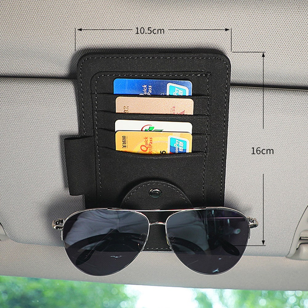 Silmälasi- ja korttipidike auton aurinkolippaan - Musta