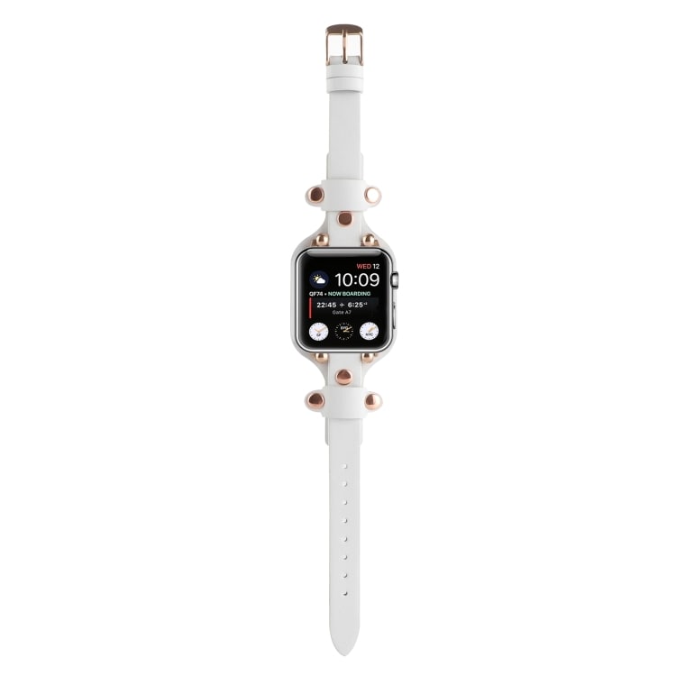 Nahkaranneke  Apple Watch Series 7 45mm, 6 / SE / 5 / 4 44mm, 3 / 2 / 1 42mm Valkoinen