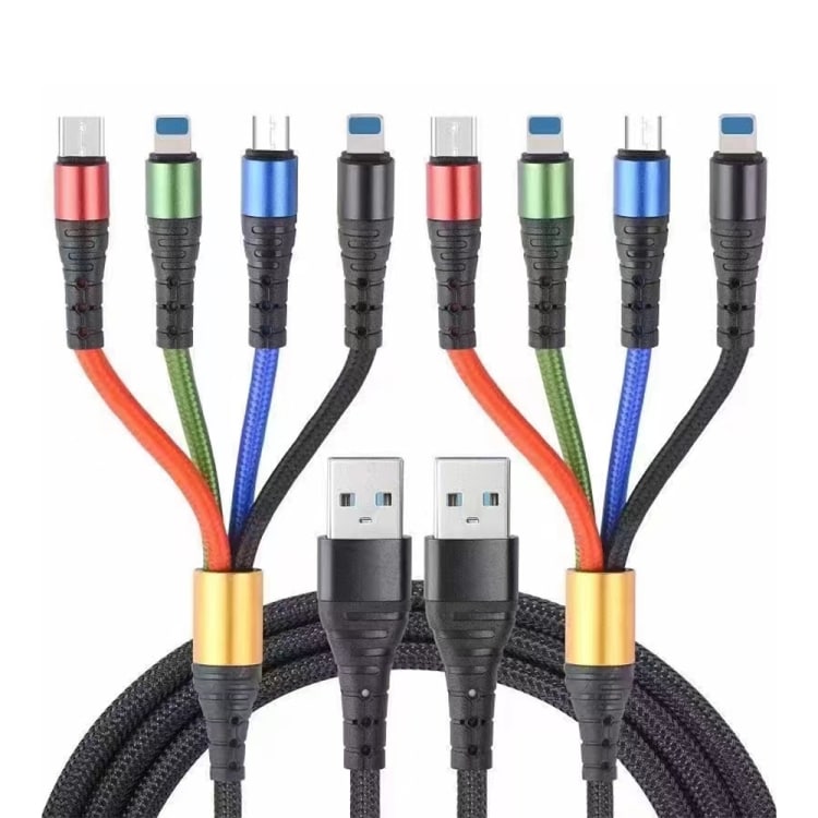 4in1 USB-latauskaapeli Micro-USB:llä, USB-C:llä ja 2 Lightning-liitännällä