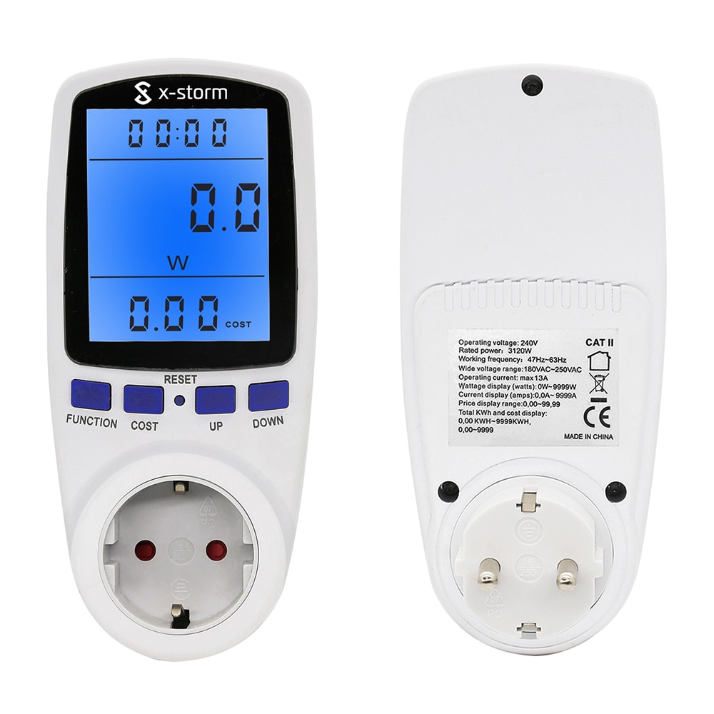 Sähkömittari seinäpistorasiaan / LCD Energiamittari sähkön mittaukseen