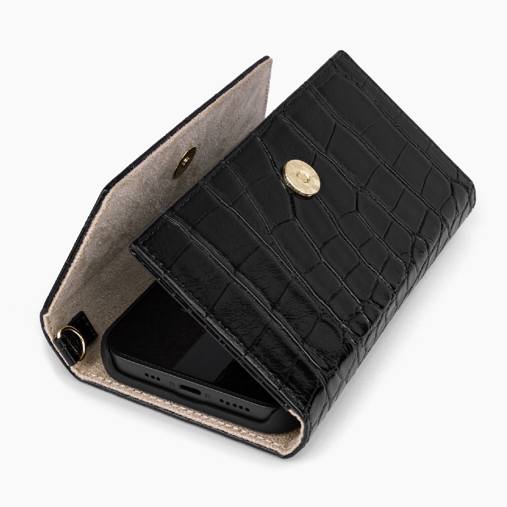 IDEAL OF SWEDEN Lompakkokotelo Black Croco mallille iPhone 12 mini