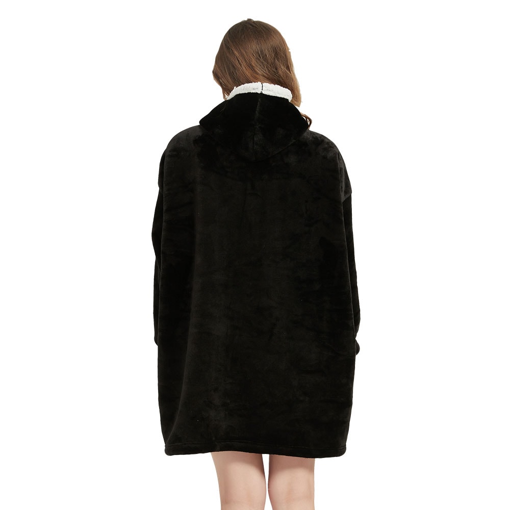 Medium oversized huppari aikuisille kengurutaskuilla ja hupulla - Musta