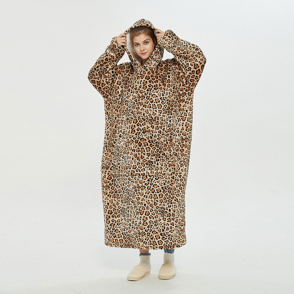 Pitkä Oversized Hoodie - Leopardikuvioinen 120cm