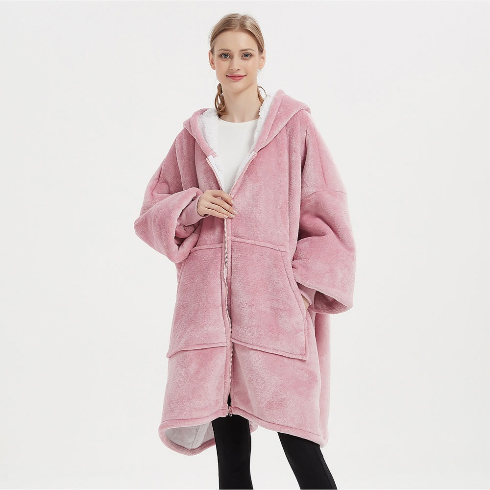 Oversized hoodie med dragkedja - Rosa 96cm