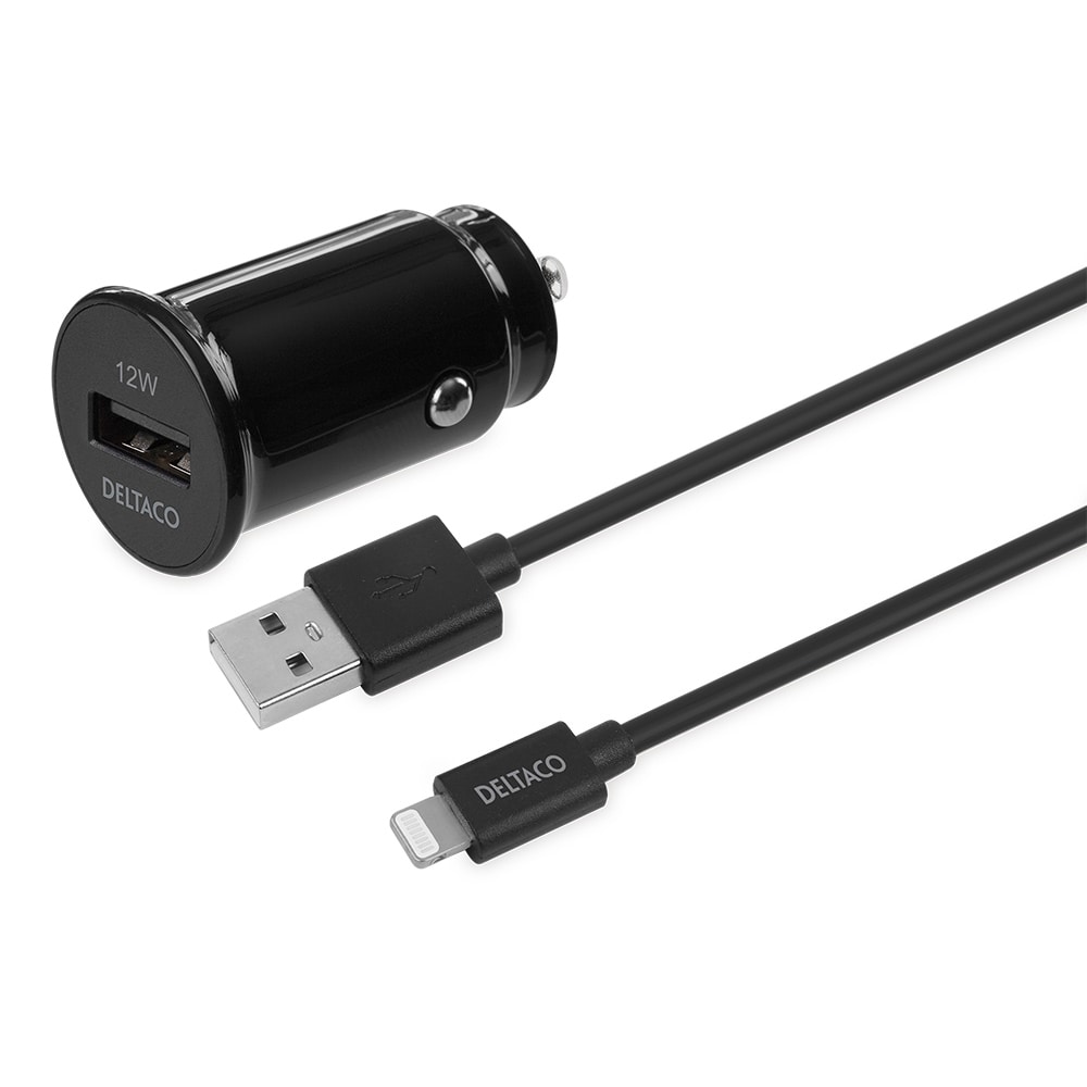 Deltaco USB Autolaturi 12W USB-Lightning-kaapelilla
