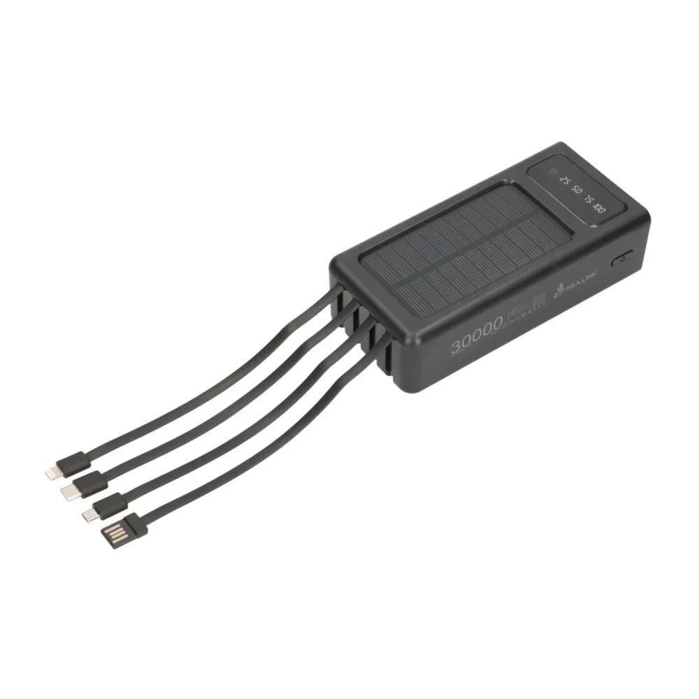Extralink Powerbank aurinkokennoilla EPB-093, 30000mAh USB-C - Musta