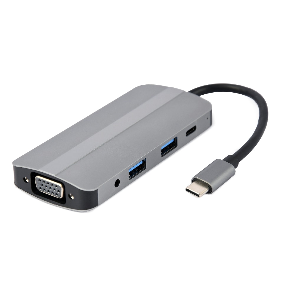 Cablexpert USB-C Dockningsstation 8-i-1 med 2xUSB, HDMI, VGA, PD, Micro-SD/SD, 3.5mm