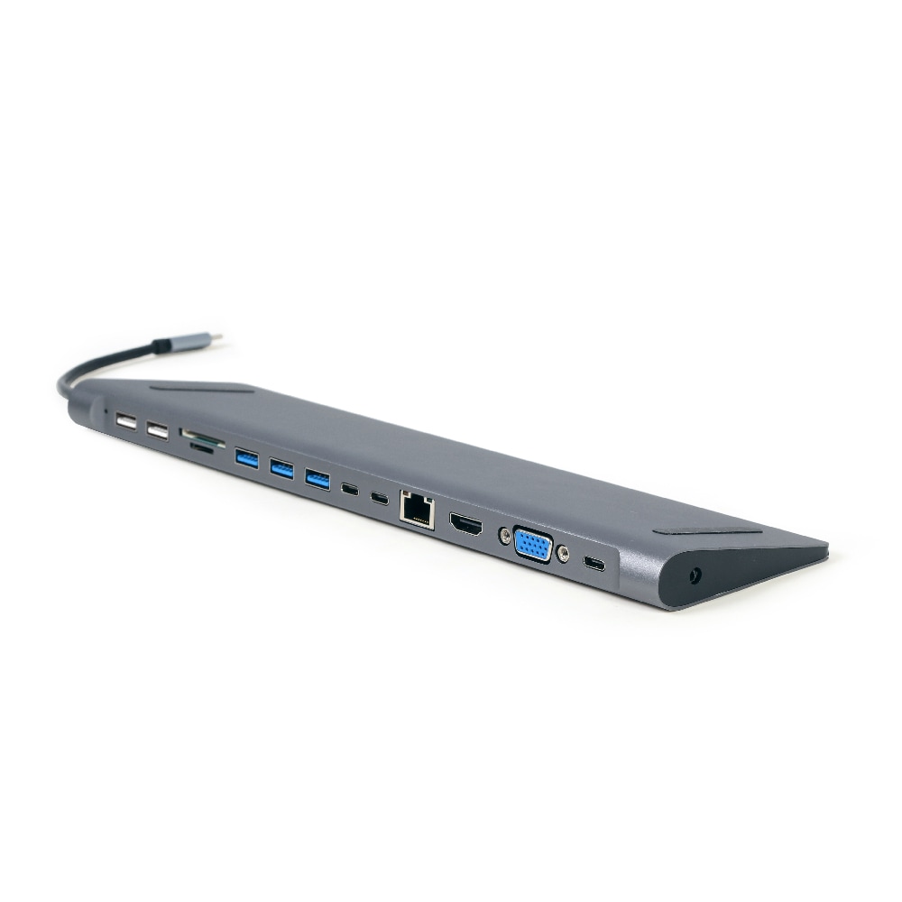 Cablexpert USB-C Dockningsstation 9-i-1 med 5xUSB, HDMI, VGA, PD, Micro-SD/SD, RJ45, 3.5mm