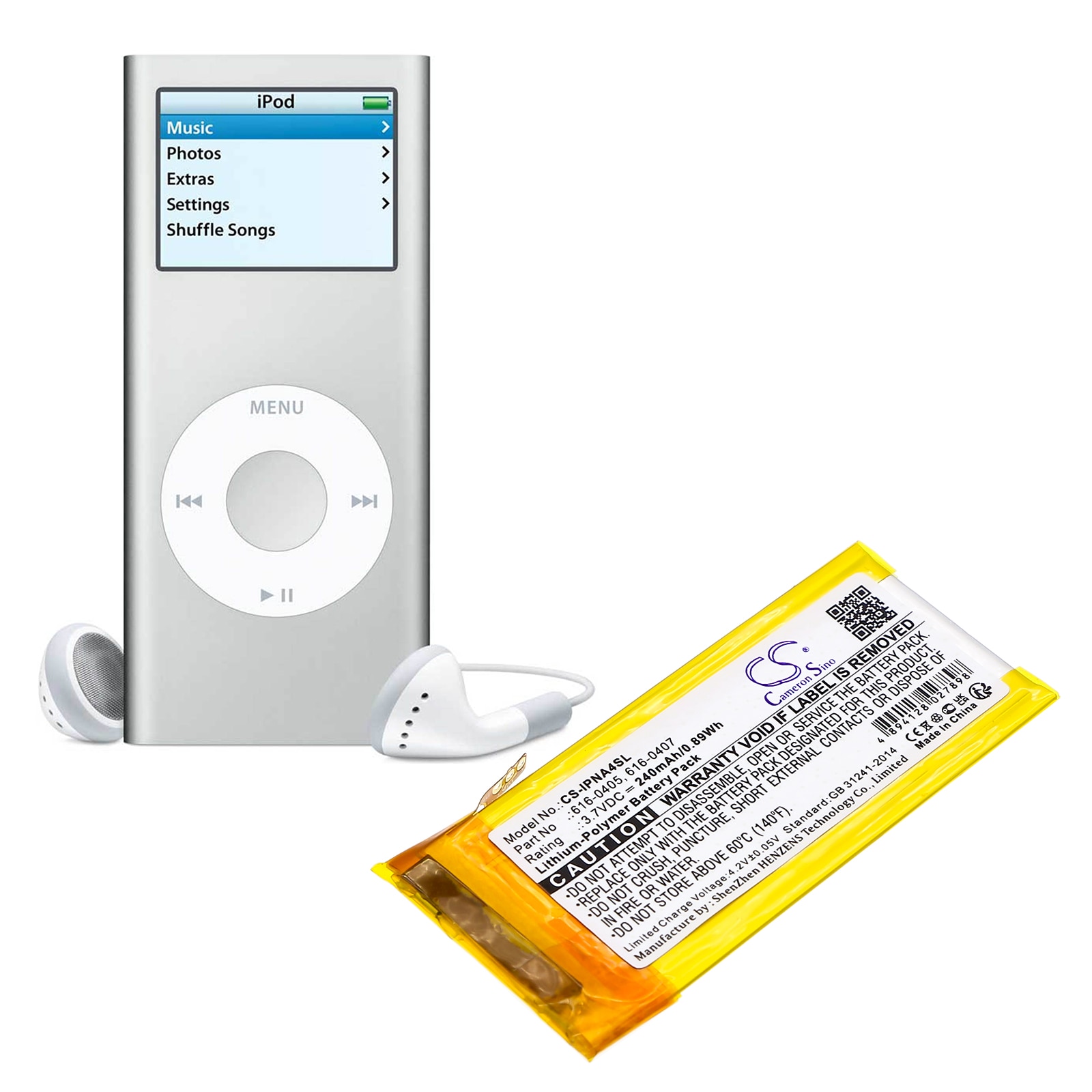 Akku mediasoittimeen Apple iPod Nano 4th 4GB, iPod Nano 4th 8GB ja muut.