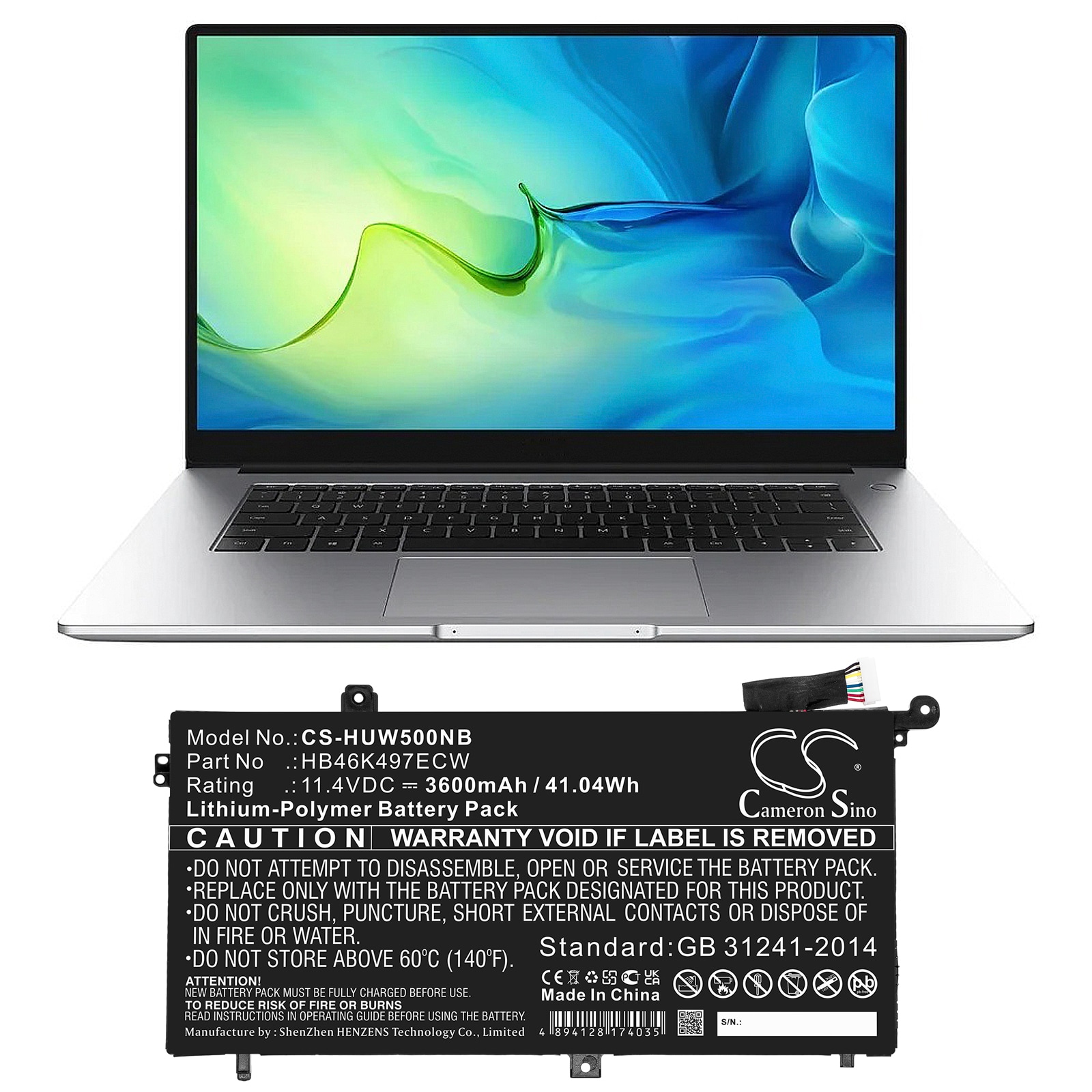 Akku Kannettava tietokone, Kannettava tietokone Huawei MateBook D:lle ja muille.