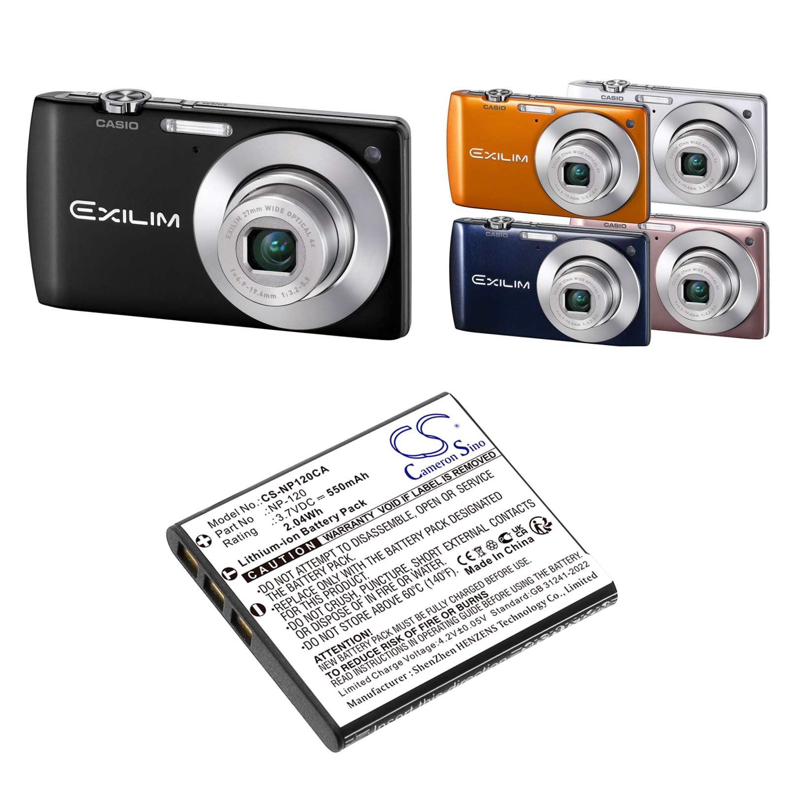 Kameran akku Casio Exilim EX-S200, Exilim EX-S200BE, Exilim EX-S200BK jne. varten.