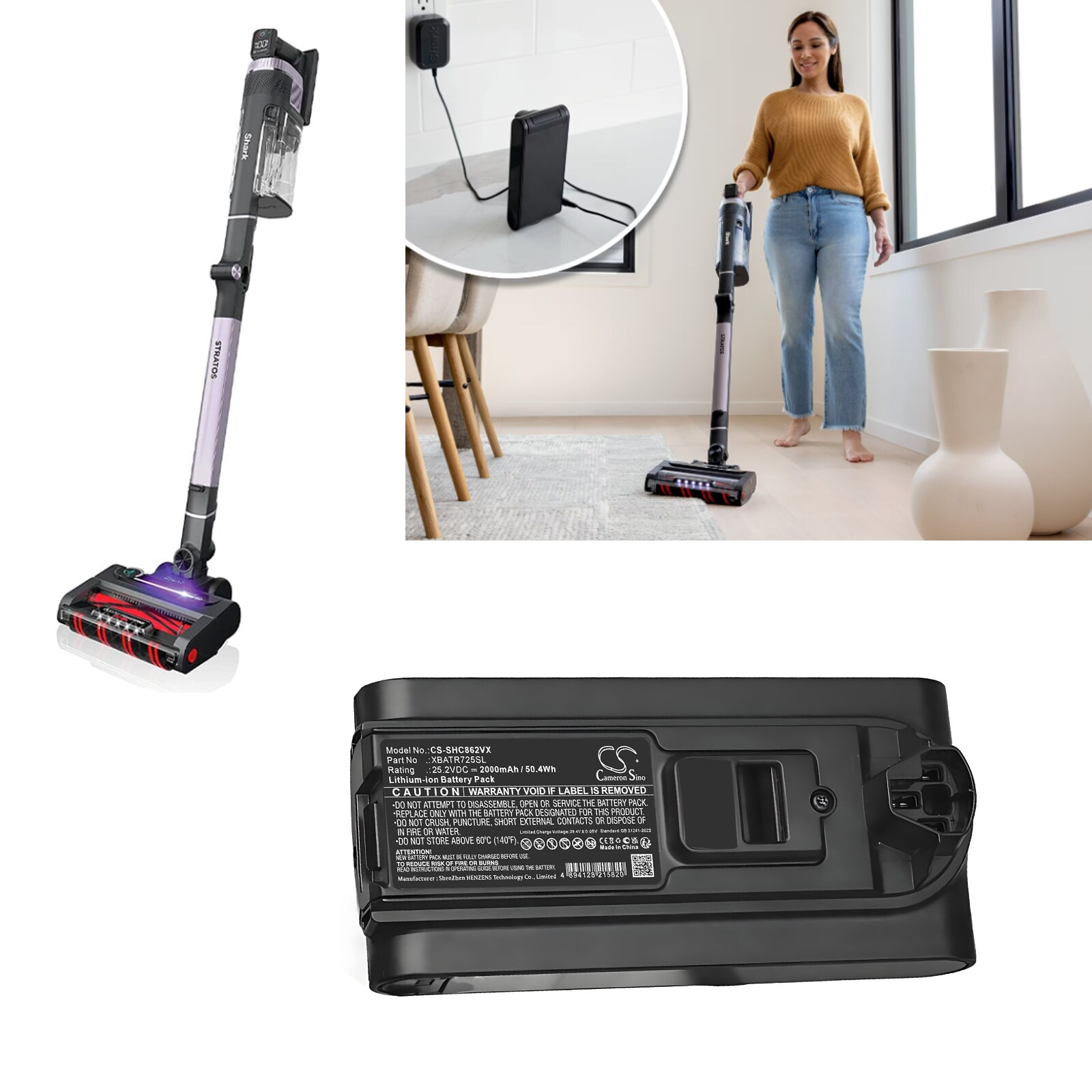 Akku Tyhjiö Shark Cordless Stratos, IZ840H, IZ862H ja muut.