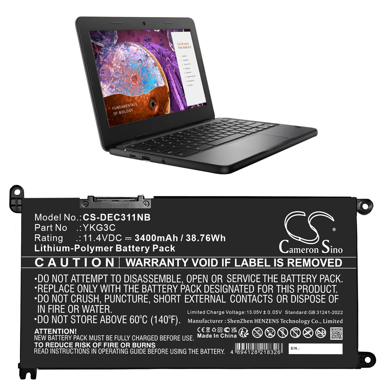 Akku Kannettava tietokone, Kannettava tietokone DELL Chromebook 3110:lle, Kannettava tietokone DELL Chromebook 3110:lle