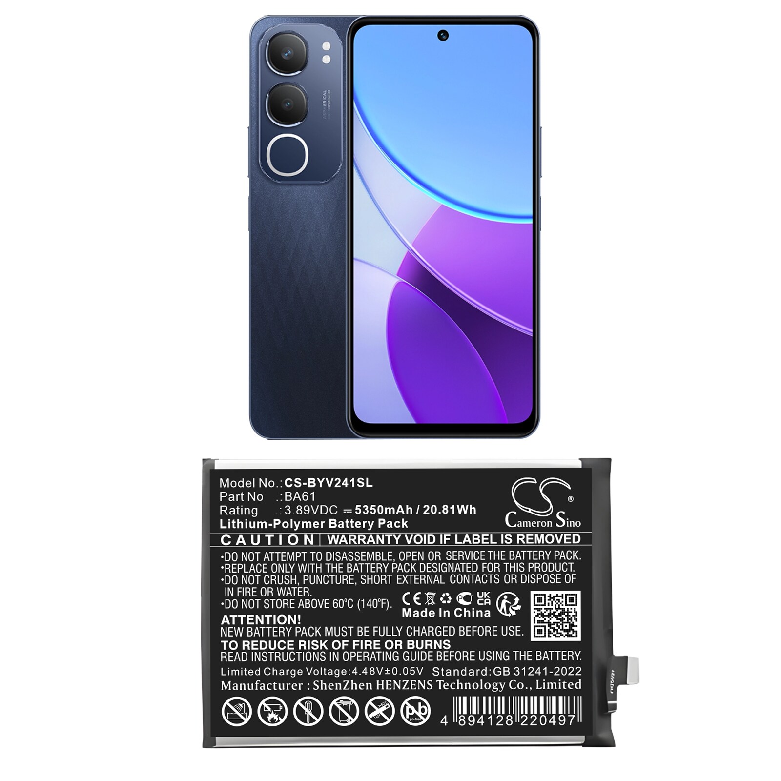 Akku älypuhelin, Matkapuhelin VIVO V2419, Y19s -laitteille