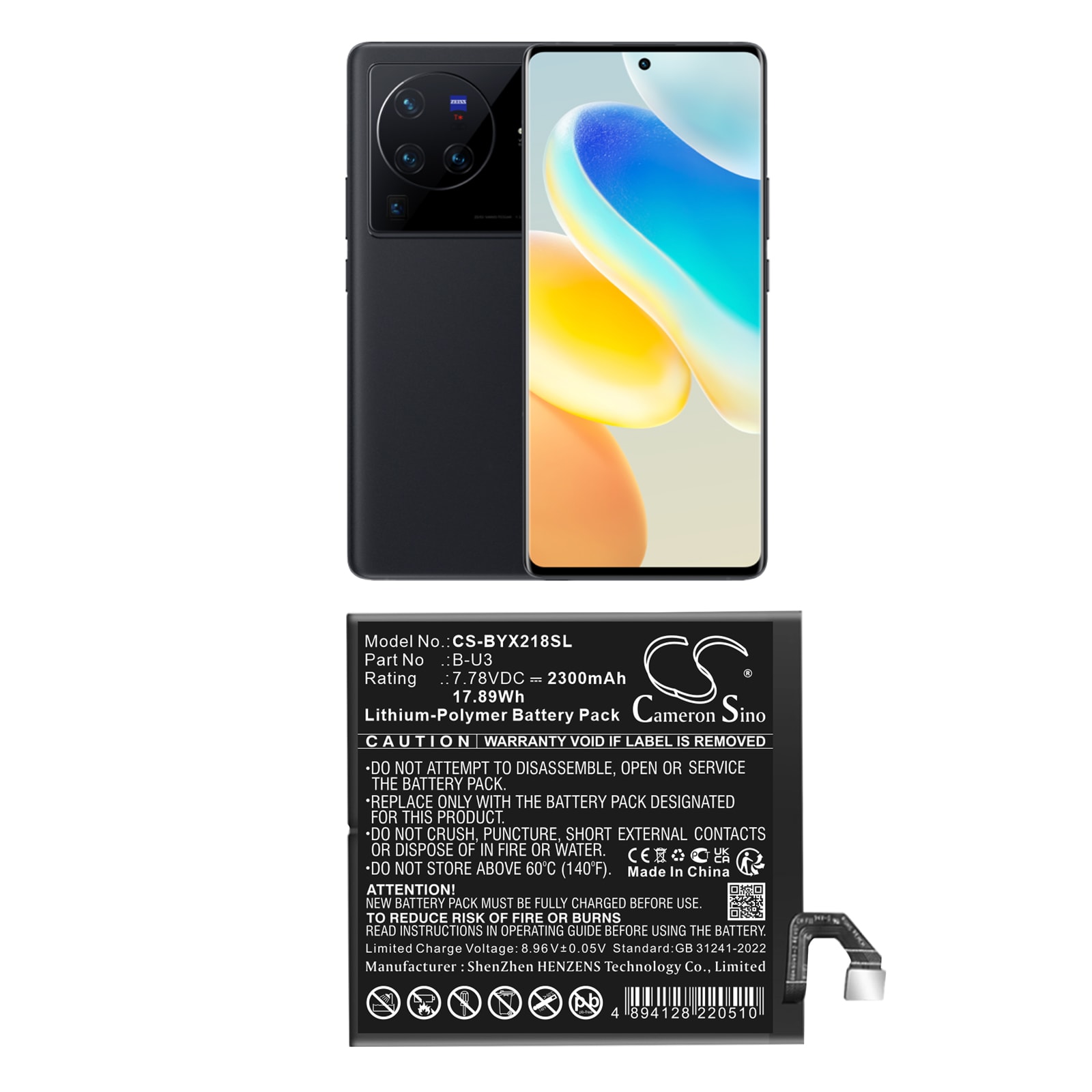 Akku älypuhelin, Matkapuhelin for VIVO V2145, V2185A, X80 Pro 5G