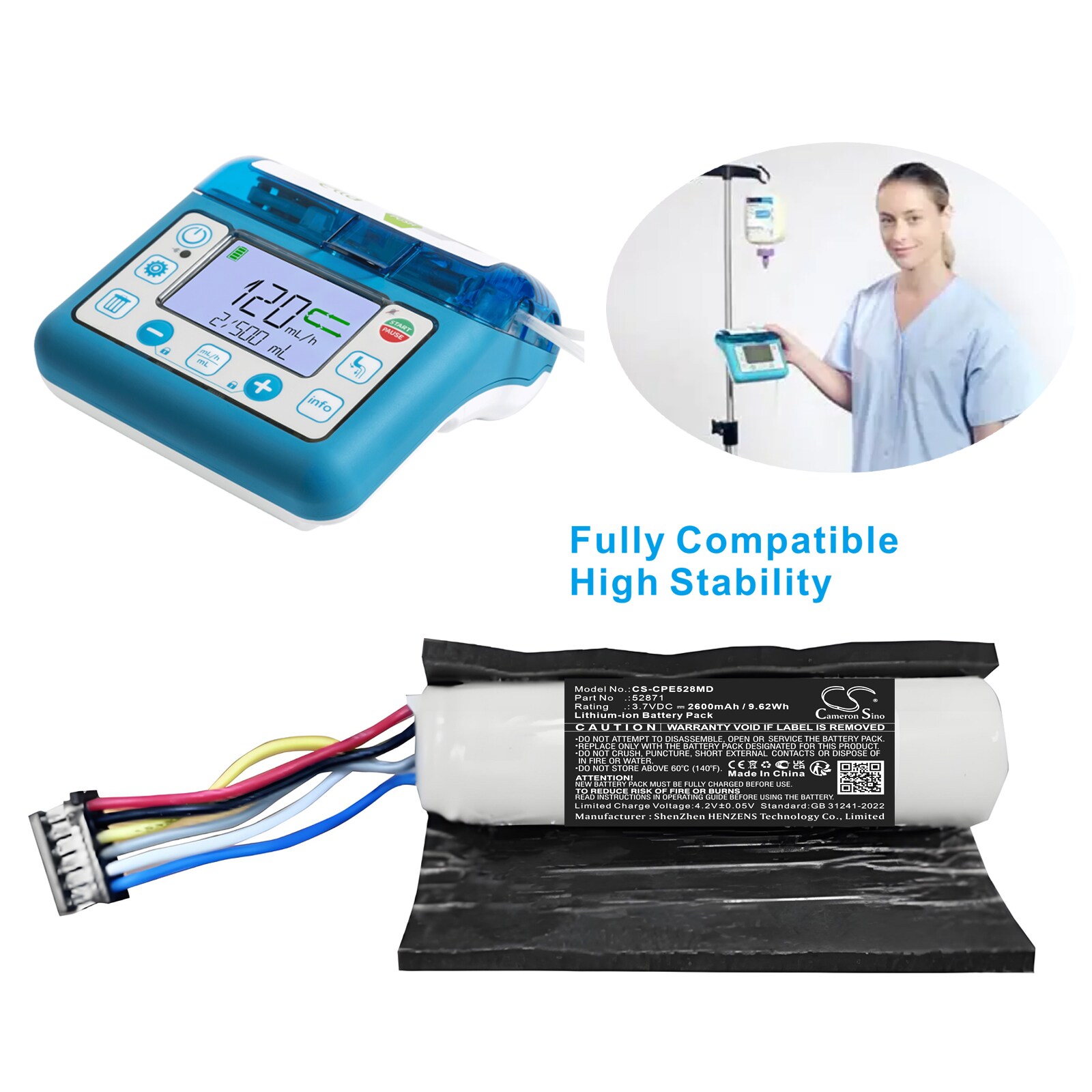 Akku Lääketieteellinen Compat Ella 12272020, ruokintapumppu, 12272020 jne. varten.