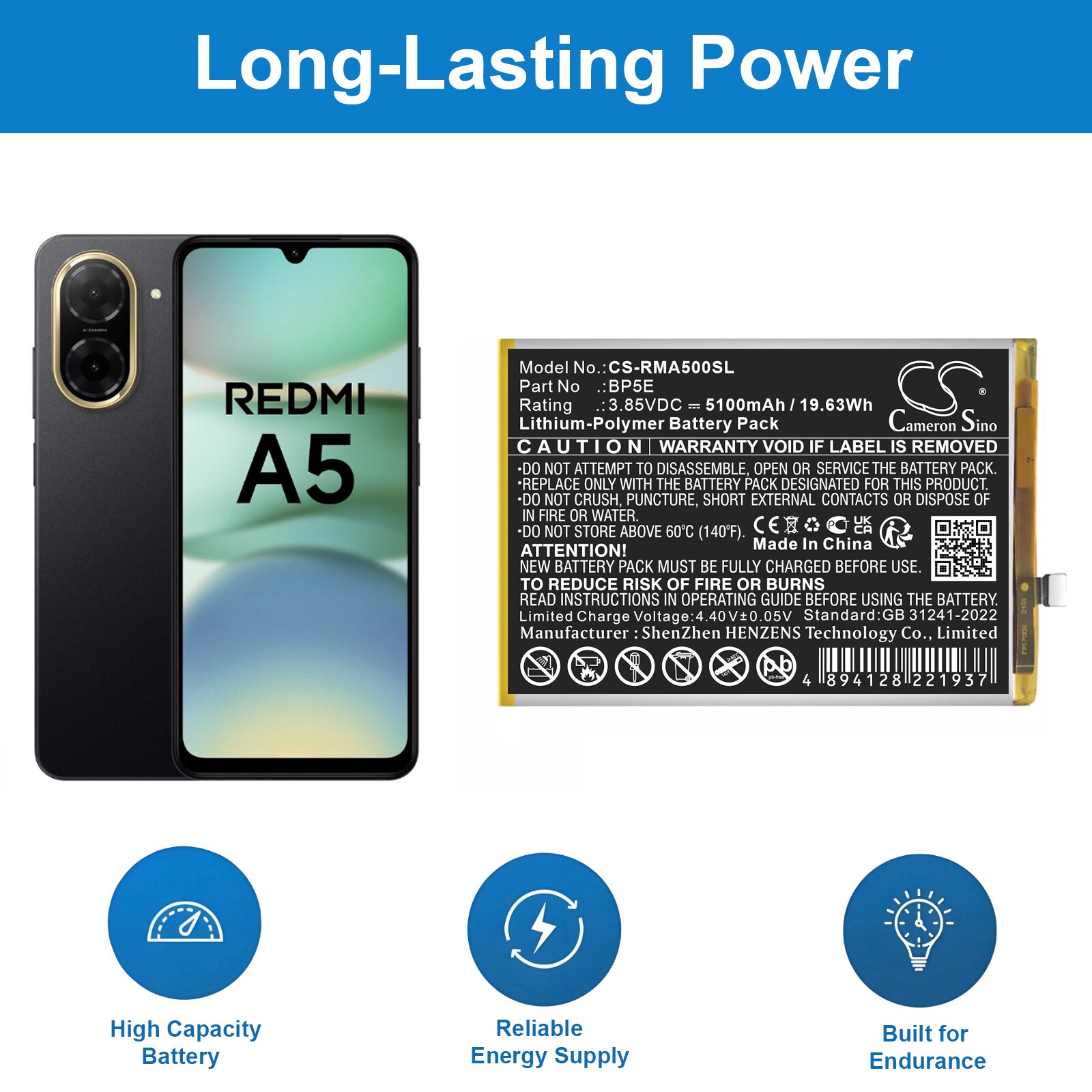 Akku älypuhelin, Matkapuhelin for Redmi A5 4G