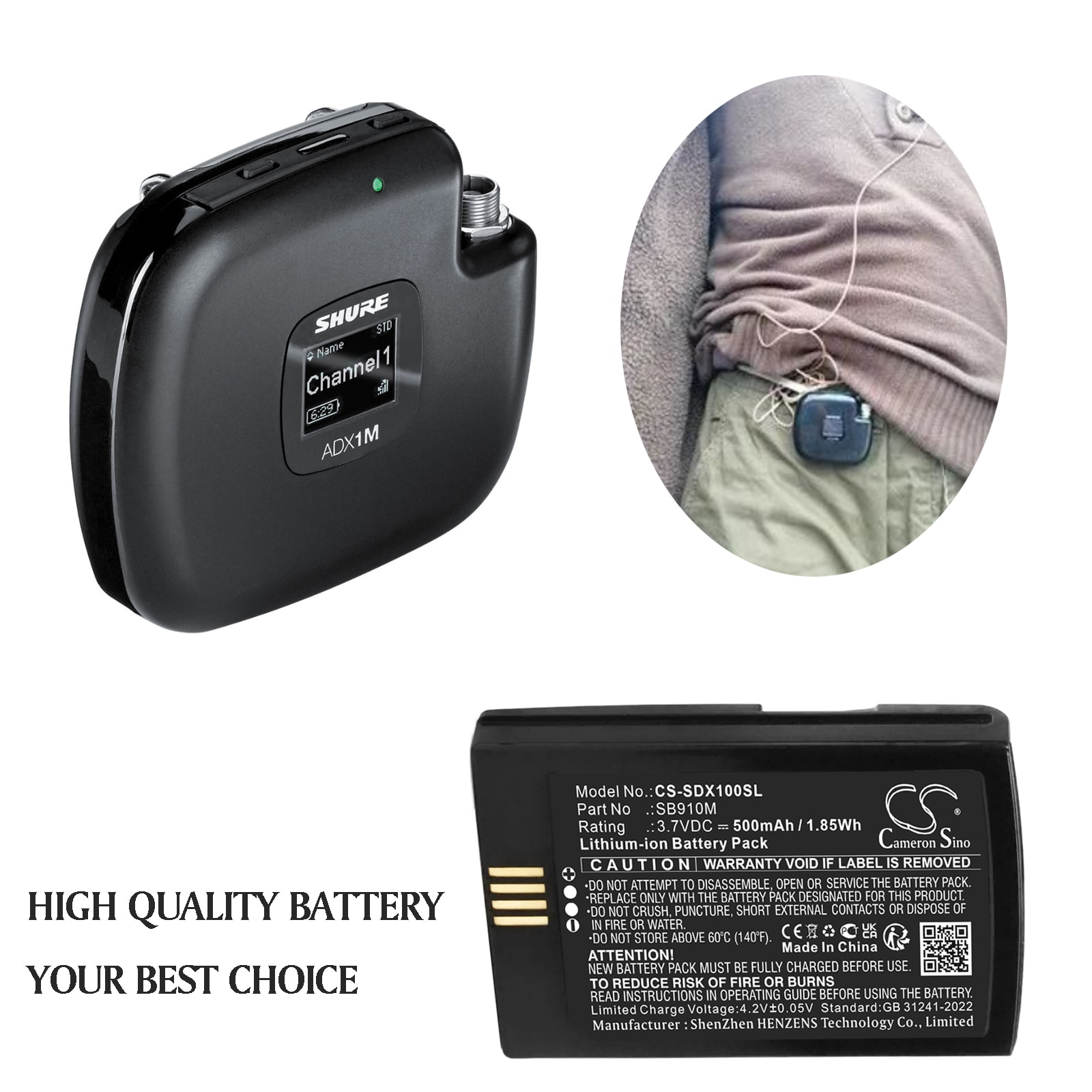 Paristo Lähettimet ja vastaanotin SHURE ADX1M, ADX1M bodypack-lähettimelle jne. varten.