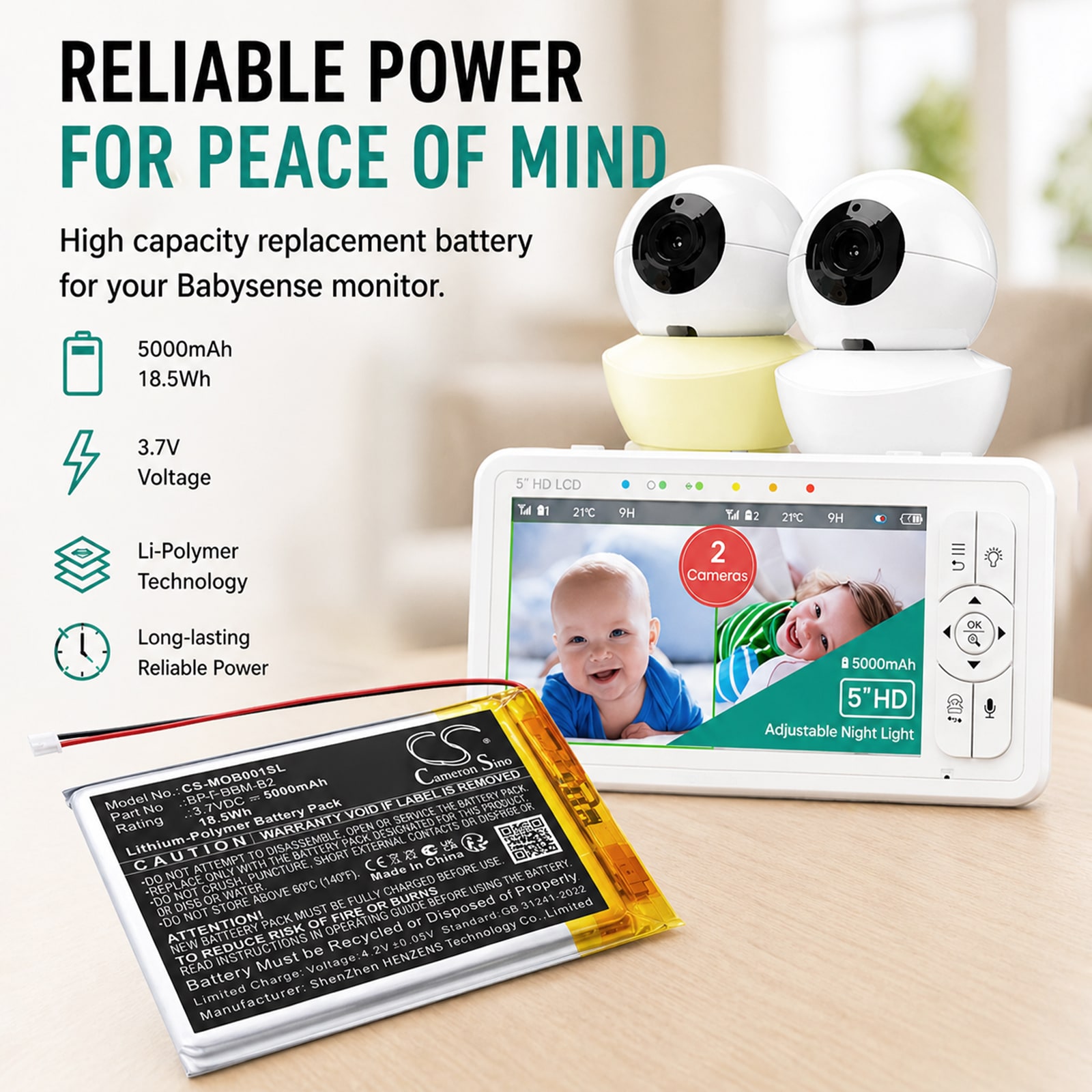 Akku Bonoch-vauvamonitoriin: BBM03, BBM05, MegaView Baby Monitor 7 BBM01