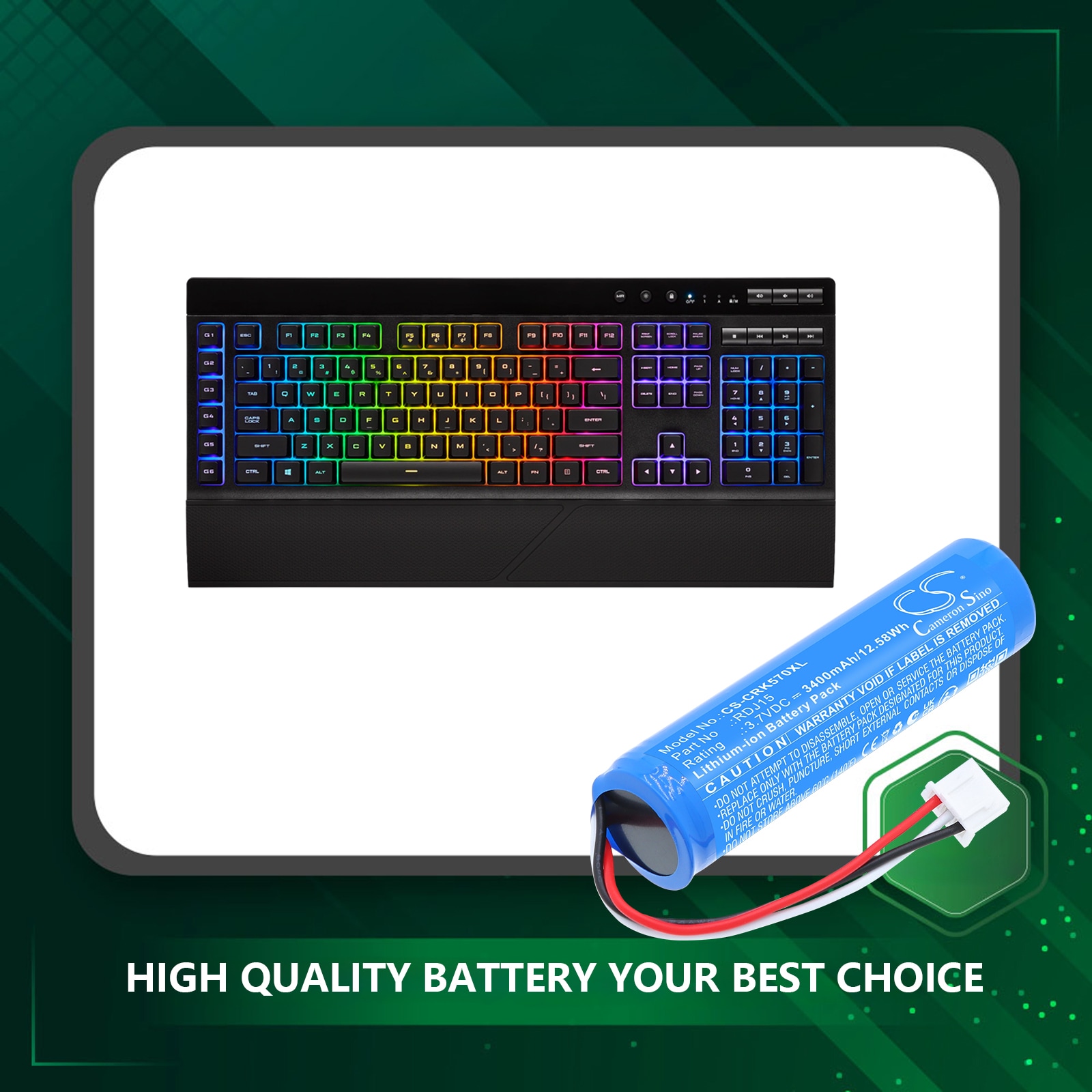 Hiiren paristo, näppäimistö Corsair K57 RGB Wireless Gaming Keyboard -mallille, K57