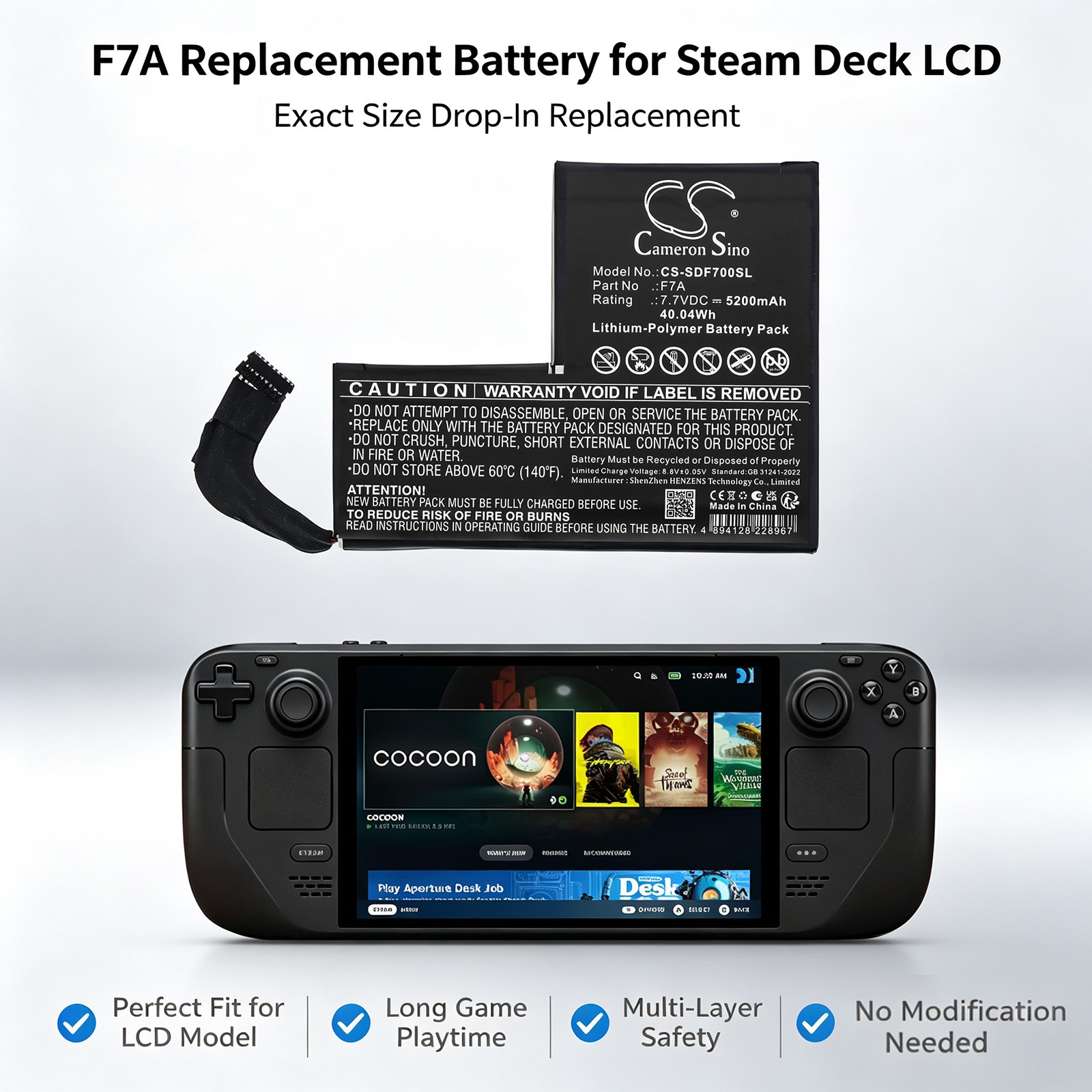 Pelikonsolin akku Steam Deck F7A:lle