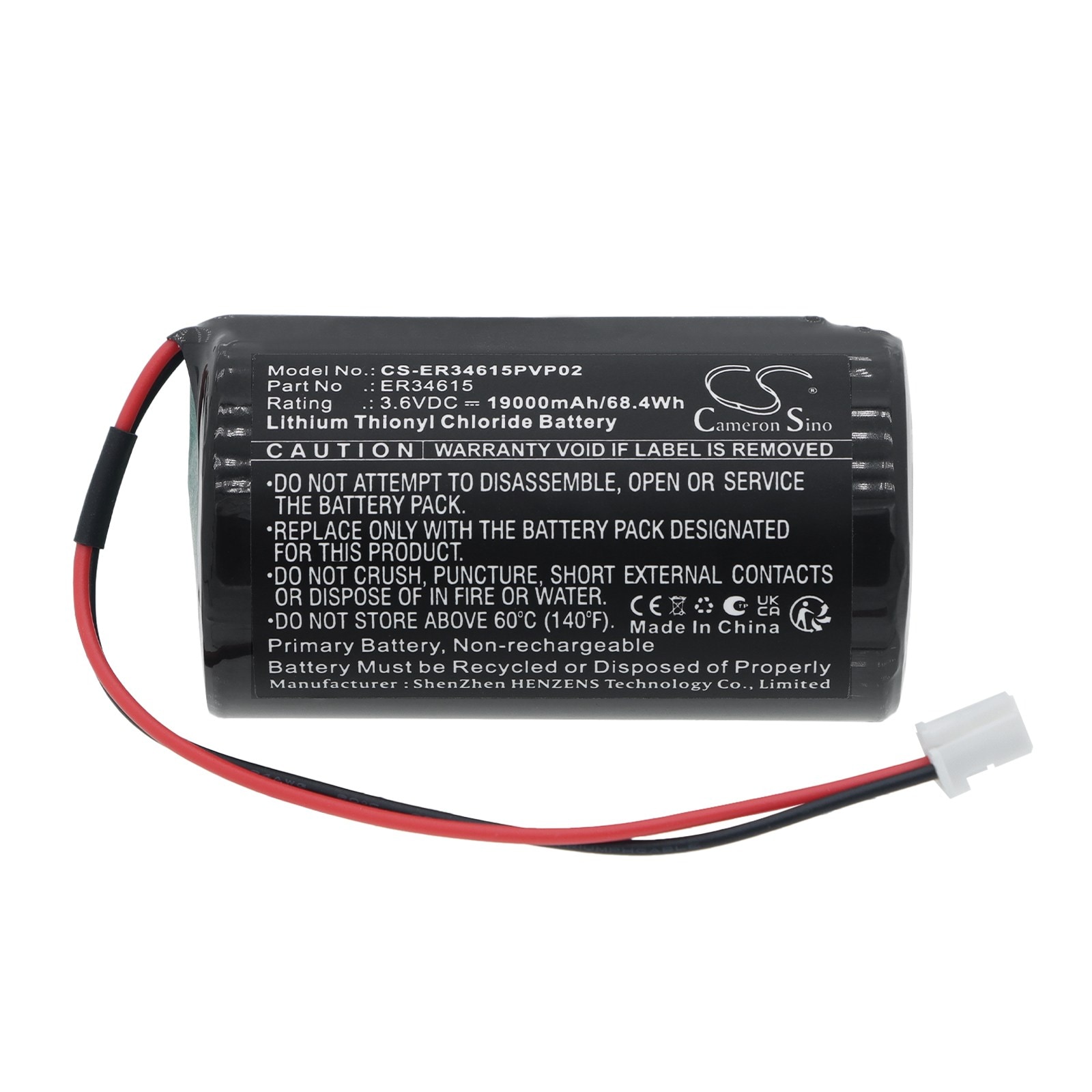 ER34615-akku, jossa on JST/PAP-02V-S-liitin