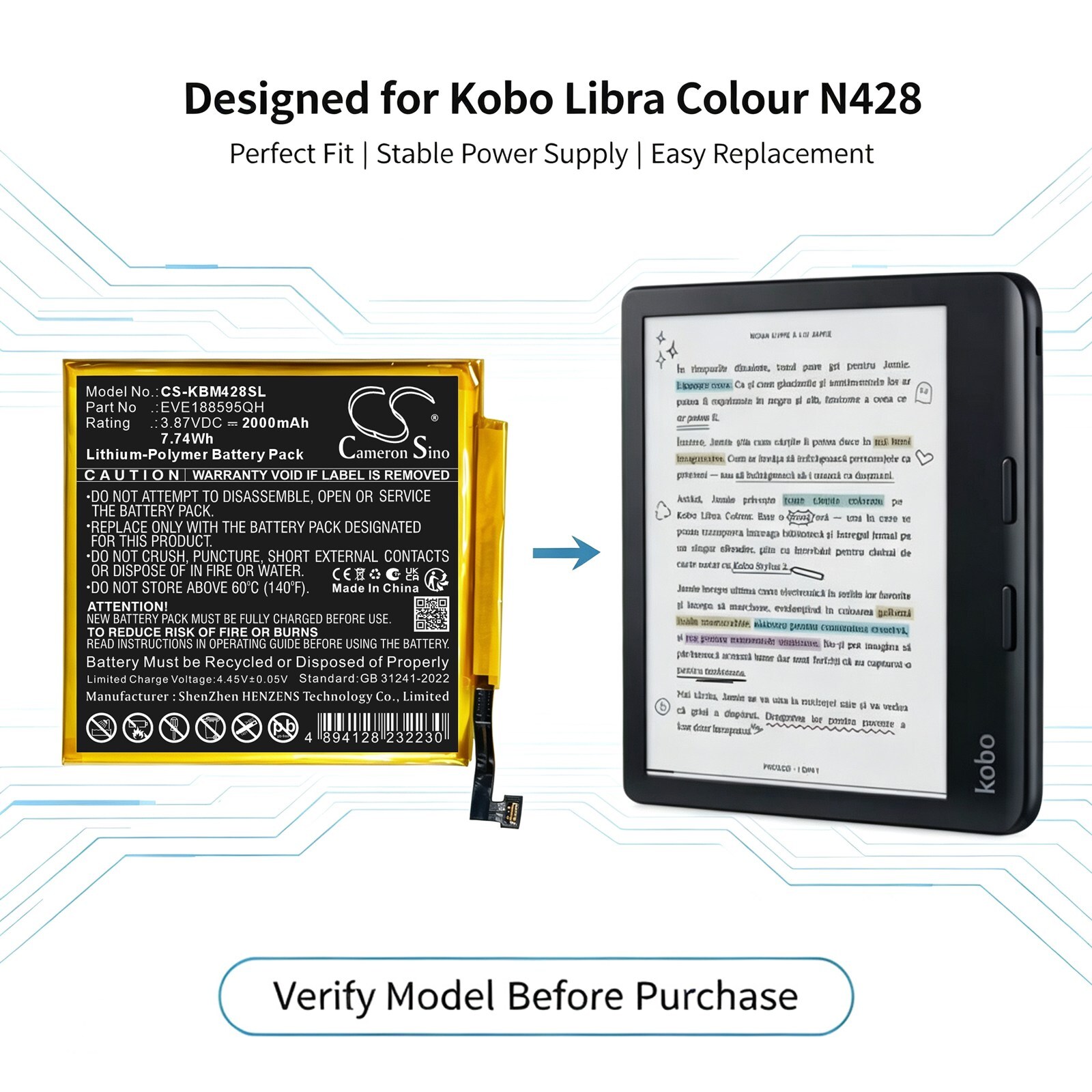 E-lukijan akku, Kobo Libra Colour -e-kirja, N428