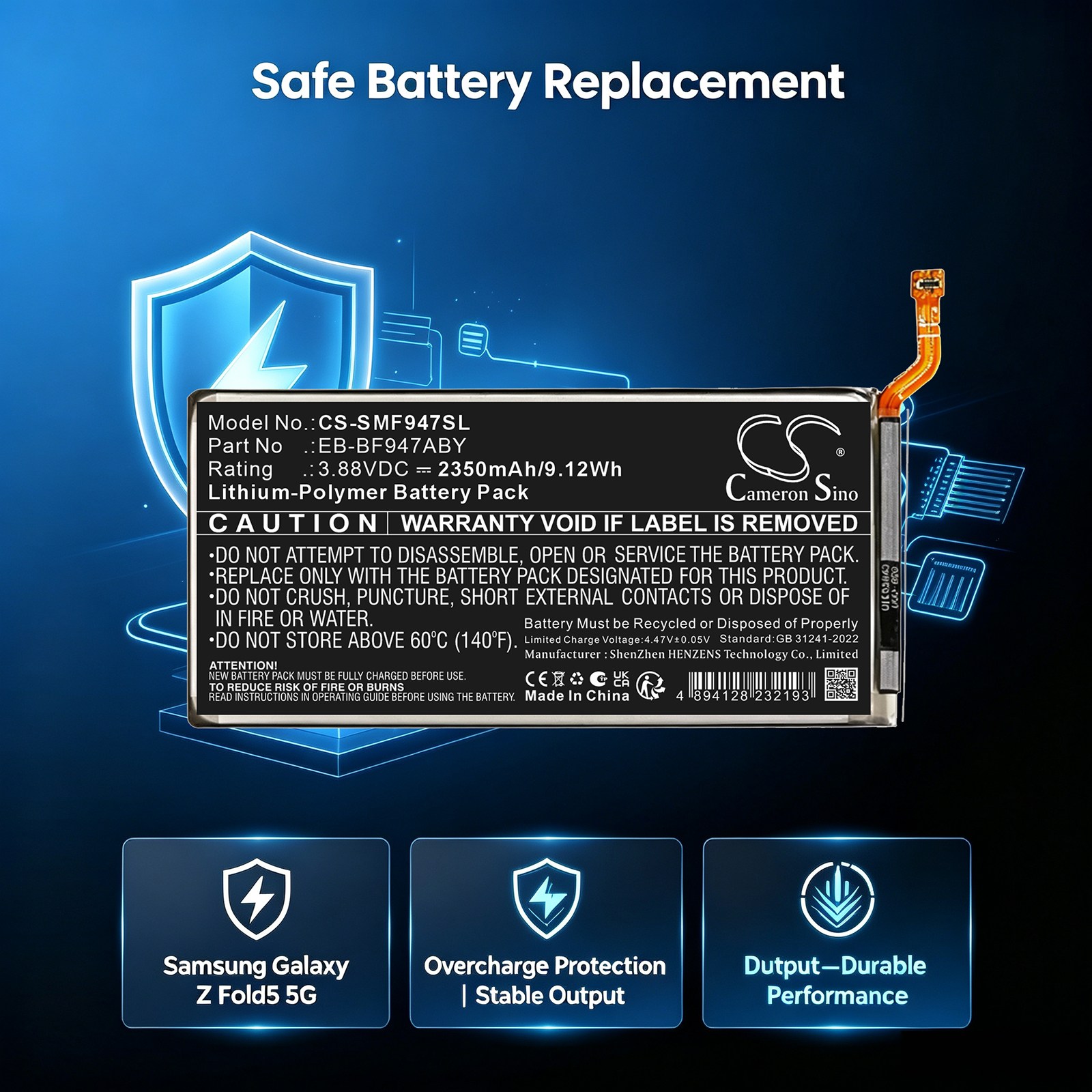 Älypuhelimen akku, Samsung Galaxy Z Fold5 5G -matkapuhelin, SM-W9024 jne.