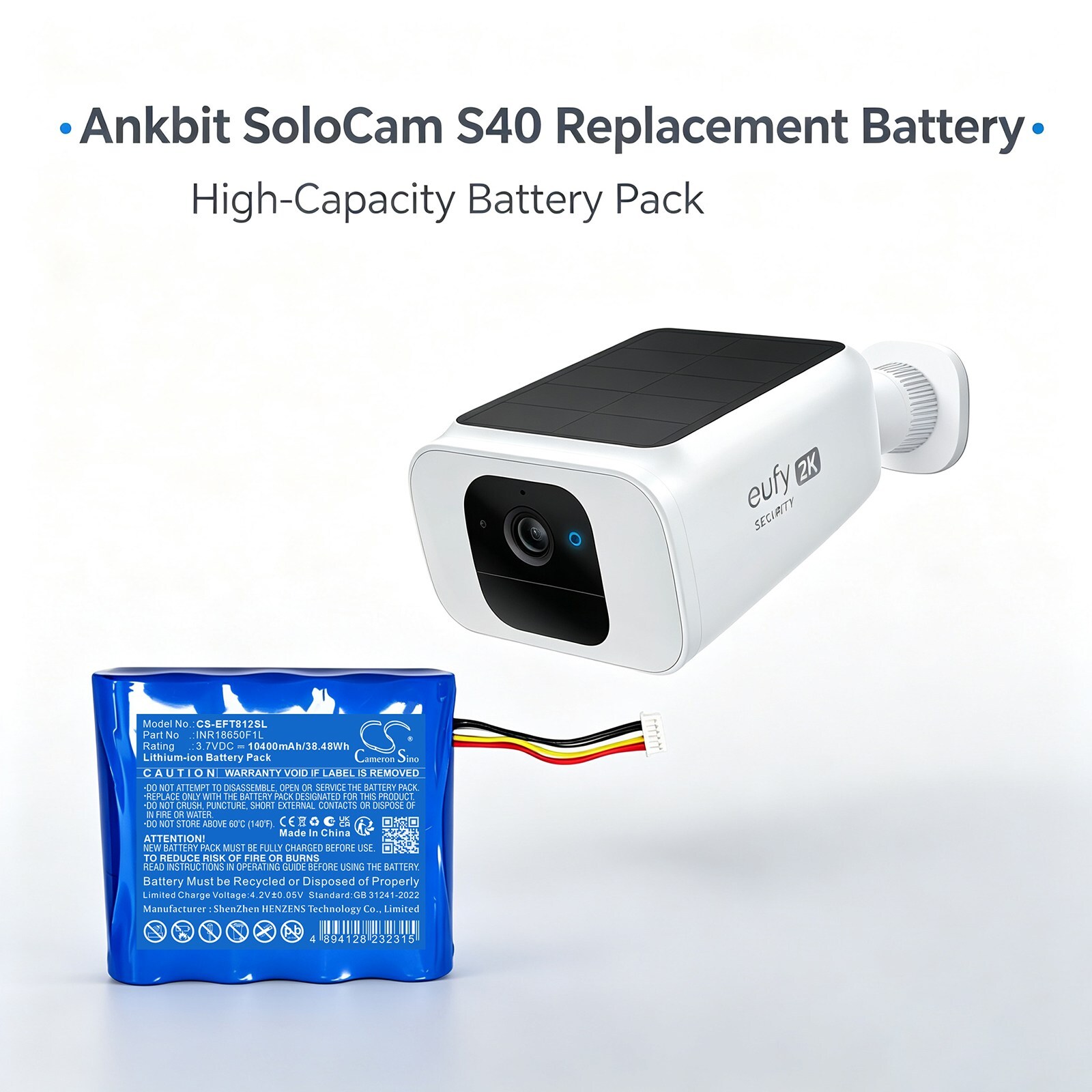Akku Eufy-kotiturvakameraan T81241W1, SoloCam S40, SoloCam S40 Solar