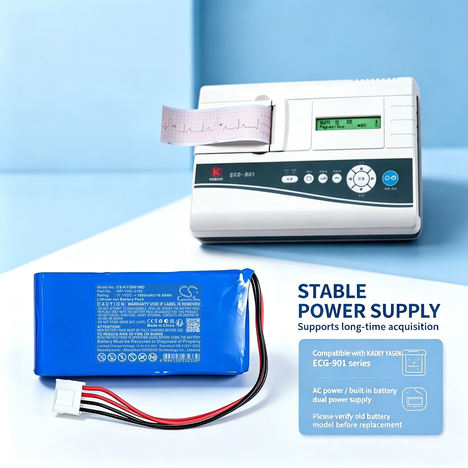 Lääketiede-akku KADEY YASEN ECG-901 -laitteelle