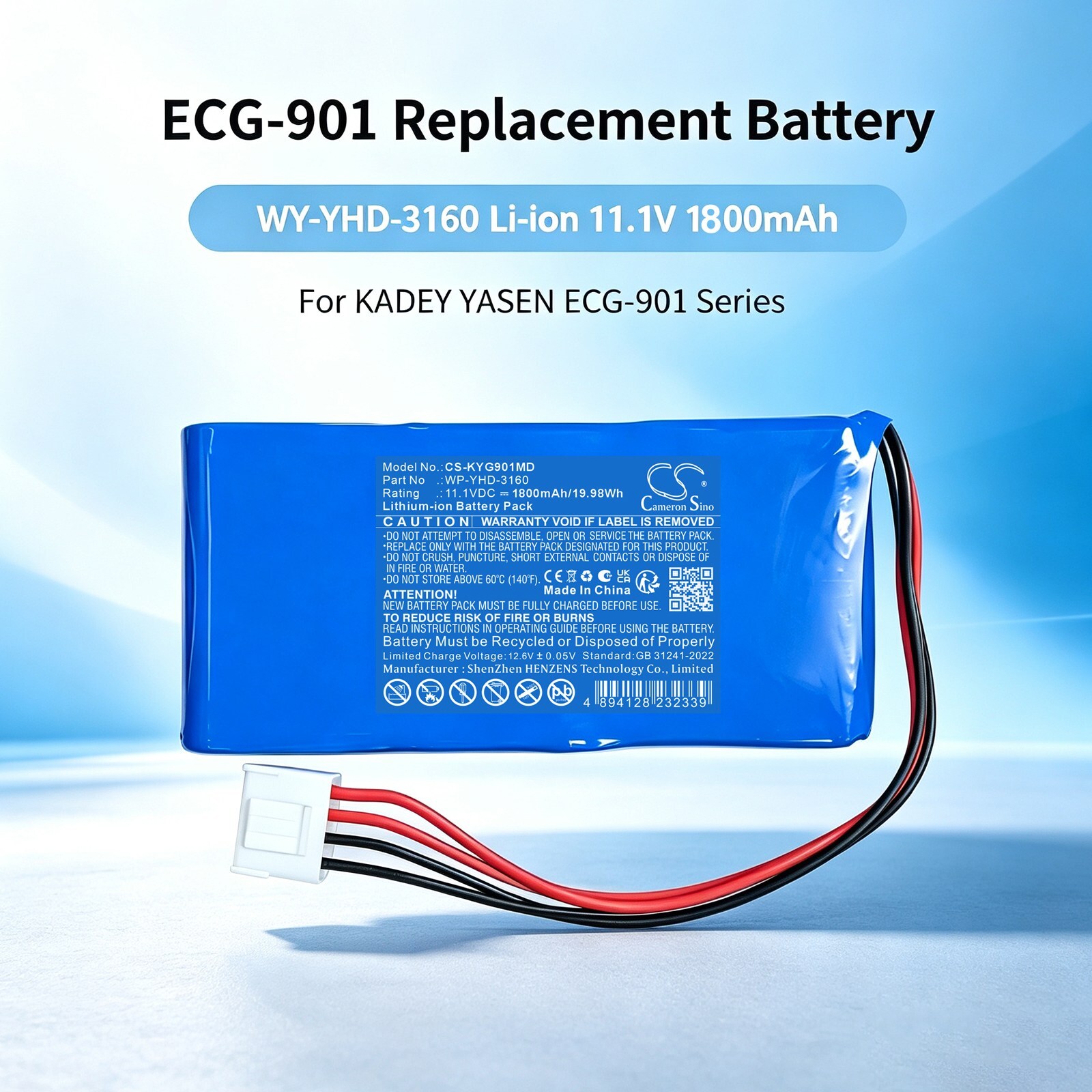Lääketiede-akku KADEY YASEN ECG-901 -laitteelle